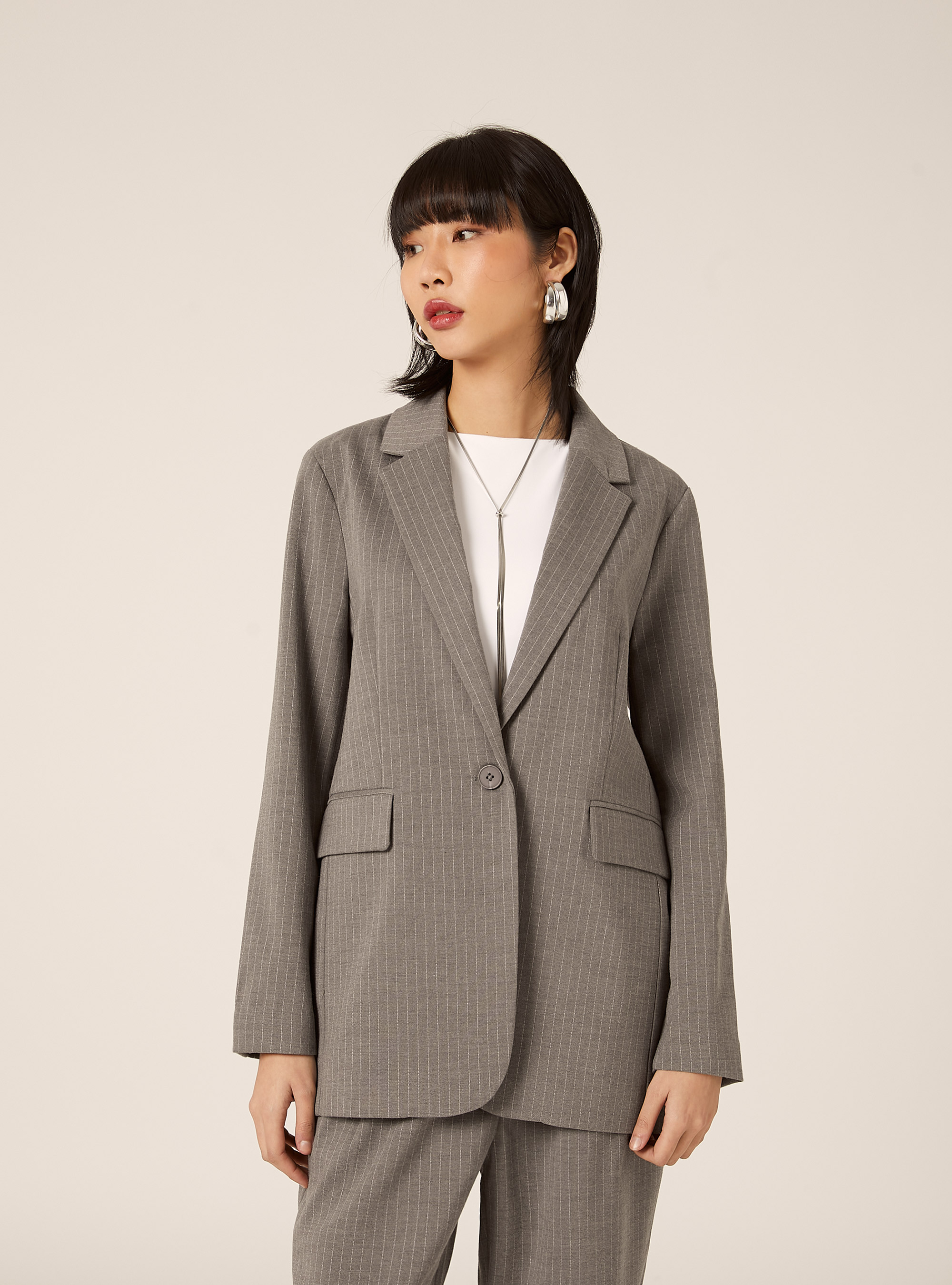 Eleganter Nadelstreifenblazer, MGY1 GREY MEL DARK