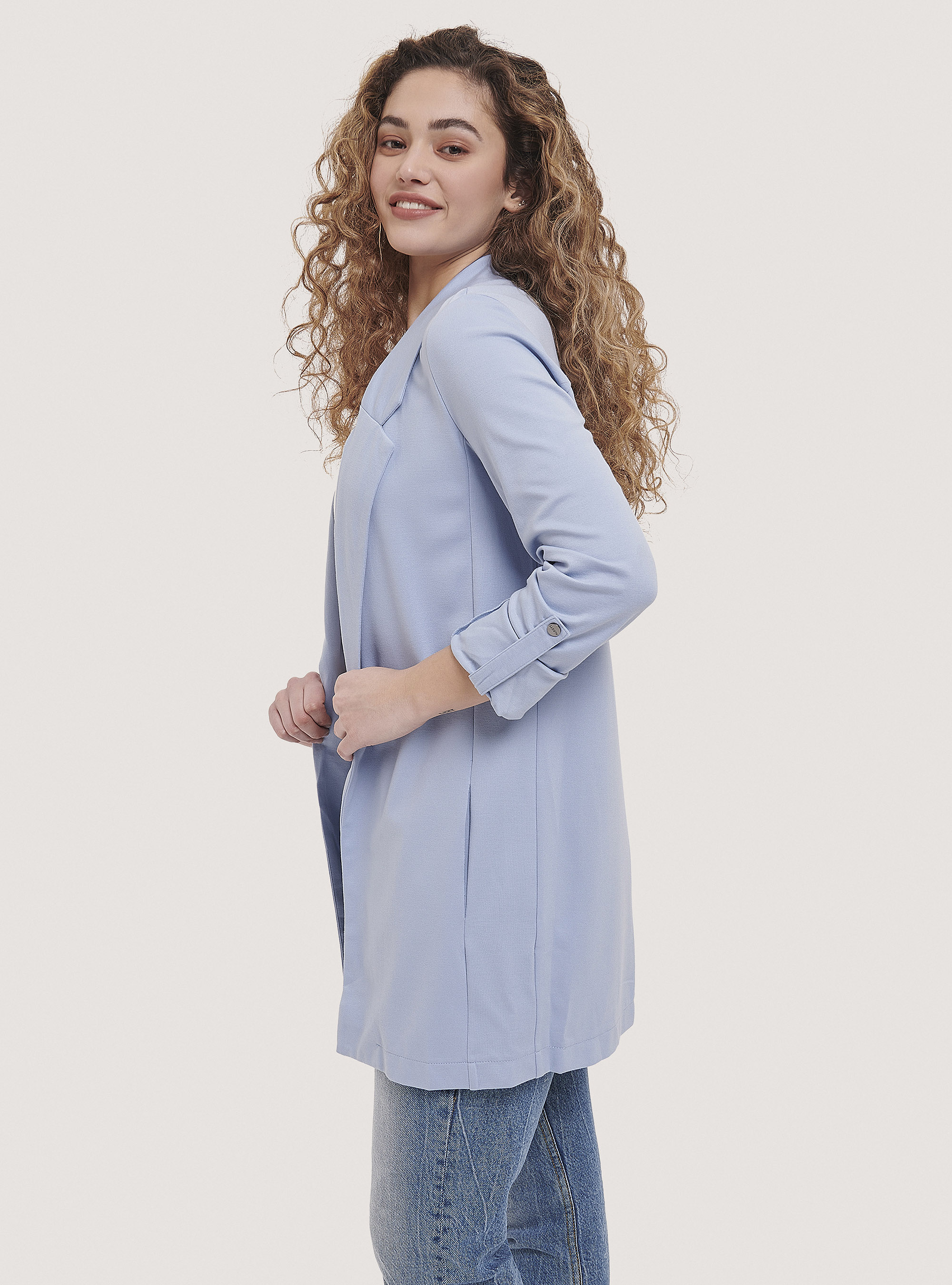 Blazer lungo in tinta unita, C177 AZZURRE