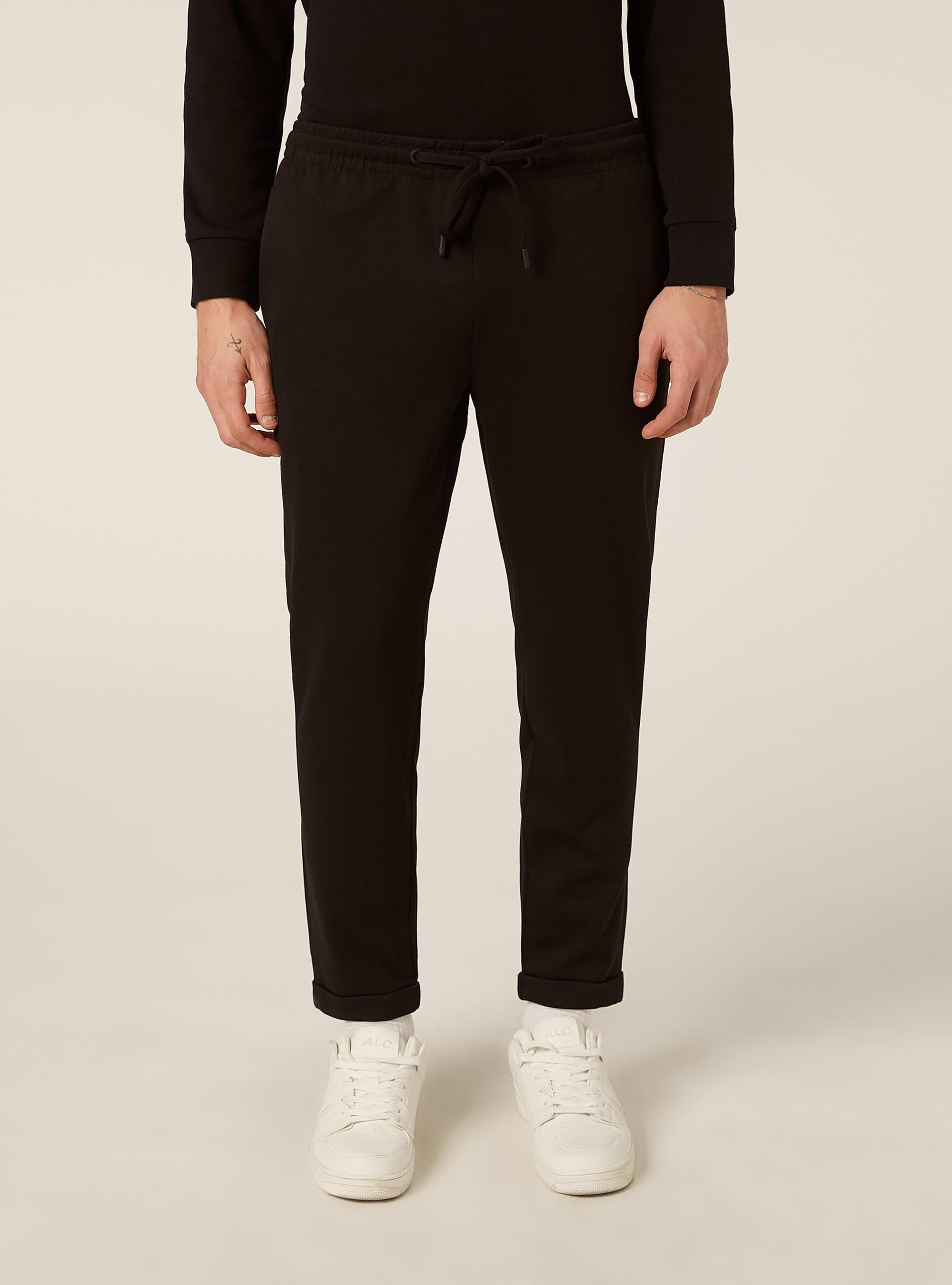 Pantaloni con vita jogger honeycomb, NERO