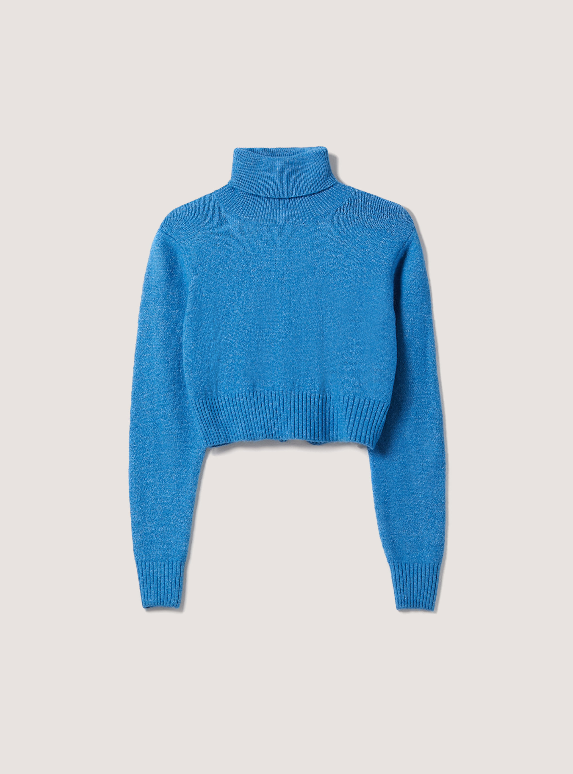 Pullover morbido cropped a collo alto, OB2 BLUE OIL MED.