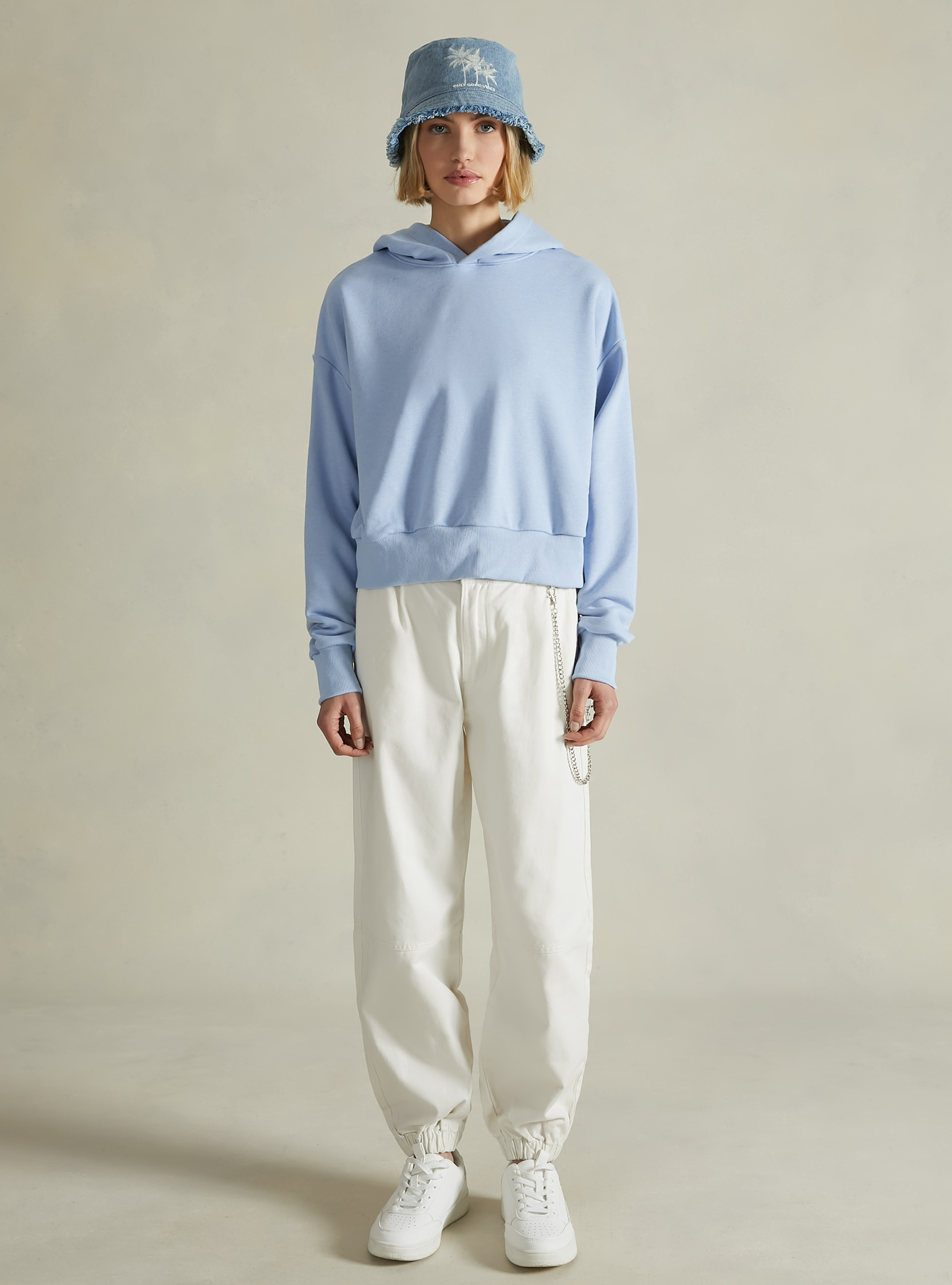 Felpa boxy fit con cappuccio, AZ3 AZURE LIGHT