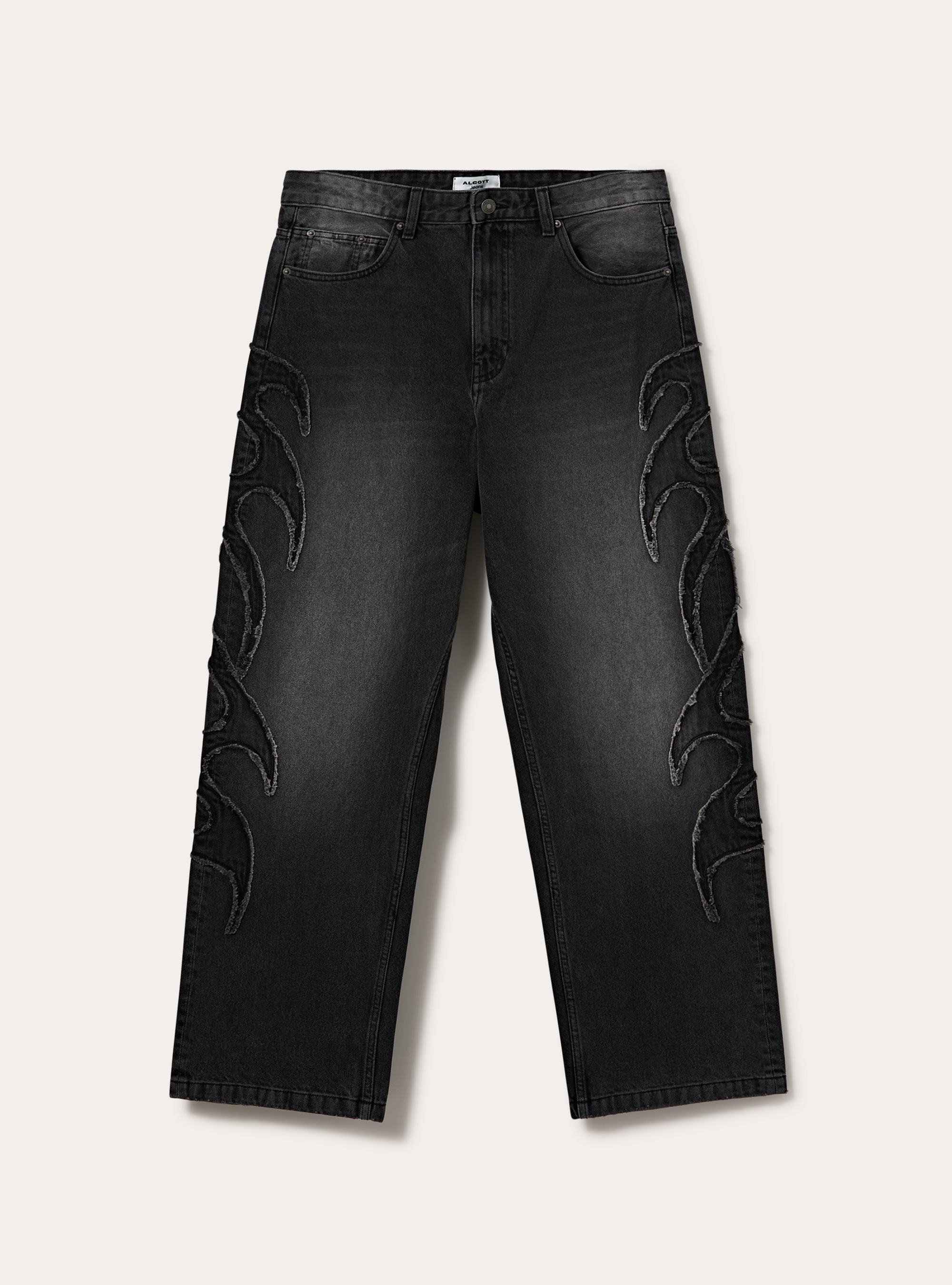 Baggy fit jeans mit flammen detail, D000 BLACK