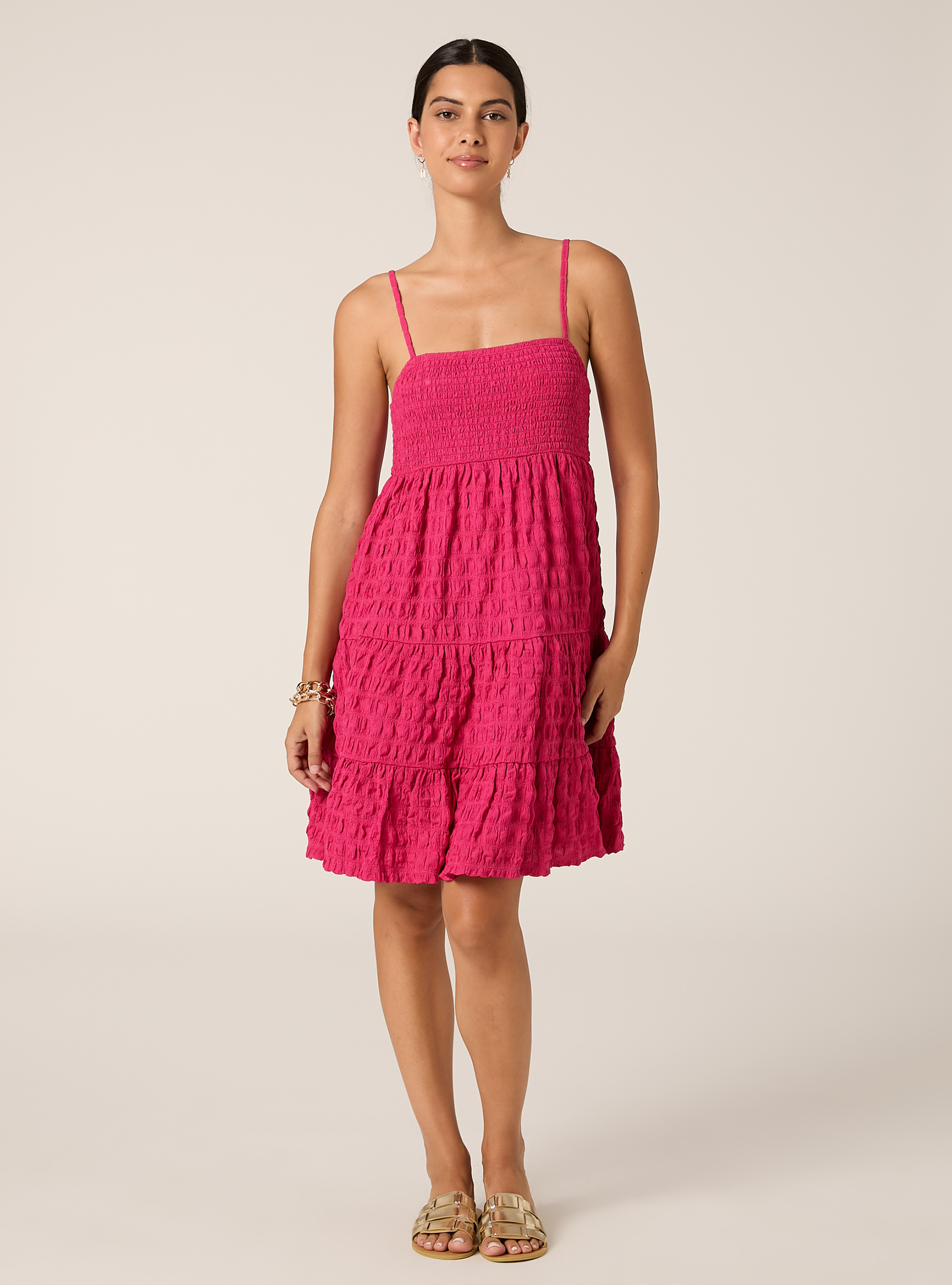 Robe en crepe avec bretelles r&eacute;glables, FX2 FUXIA MEDIUM