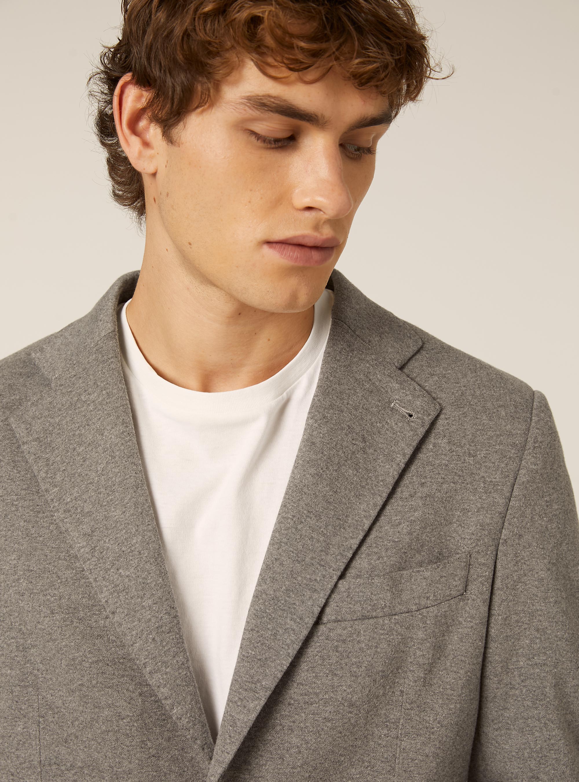 Giacca monopetto con tasca a toppa in jersey, MGY1 GREY MEL DARK