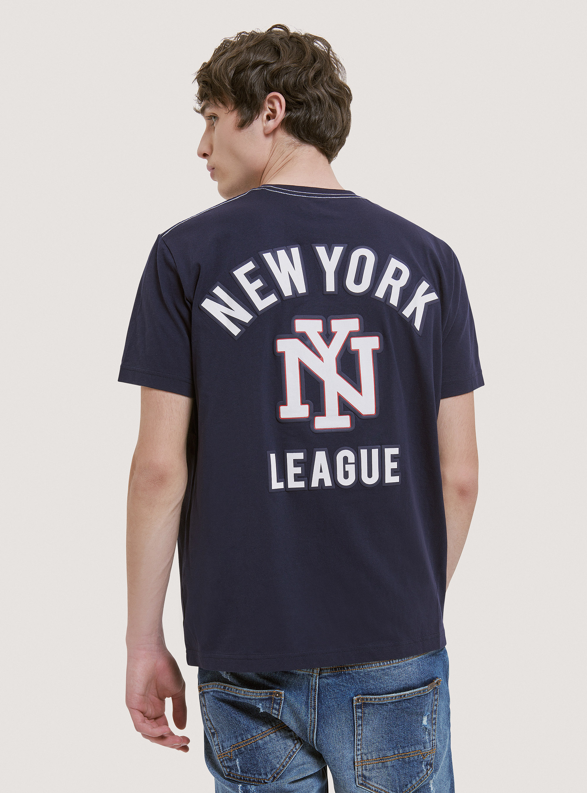 Cotton T-shirt with Varsity patch, C2306 BLU