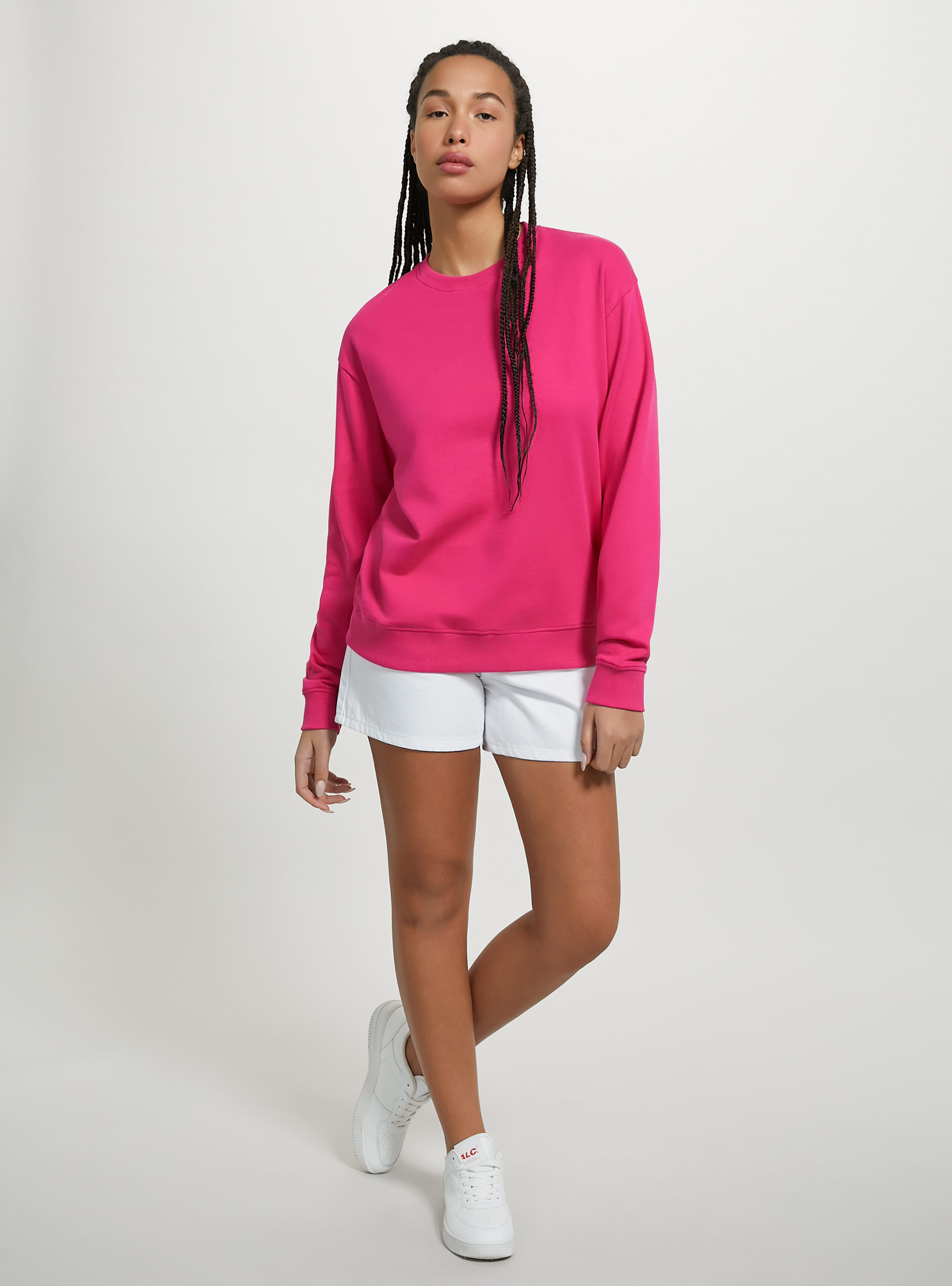 Sudadera lisa de algodón con cuello redondo, FX2 FUXIA MEDIUM