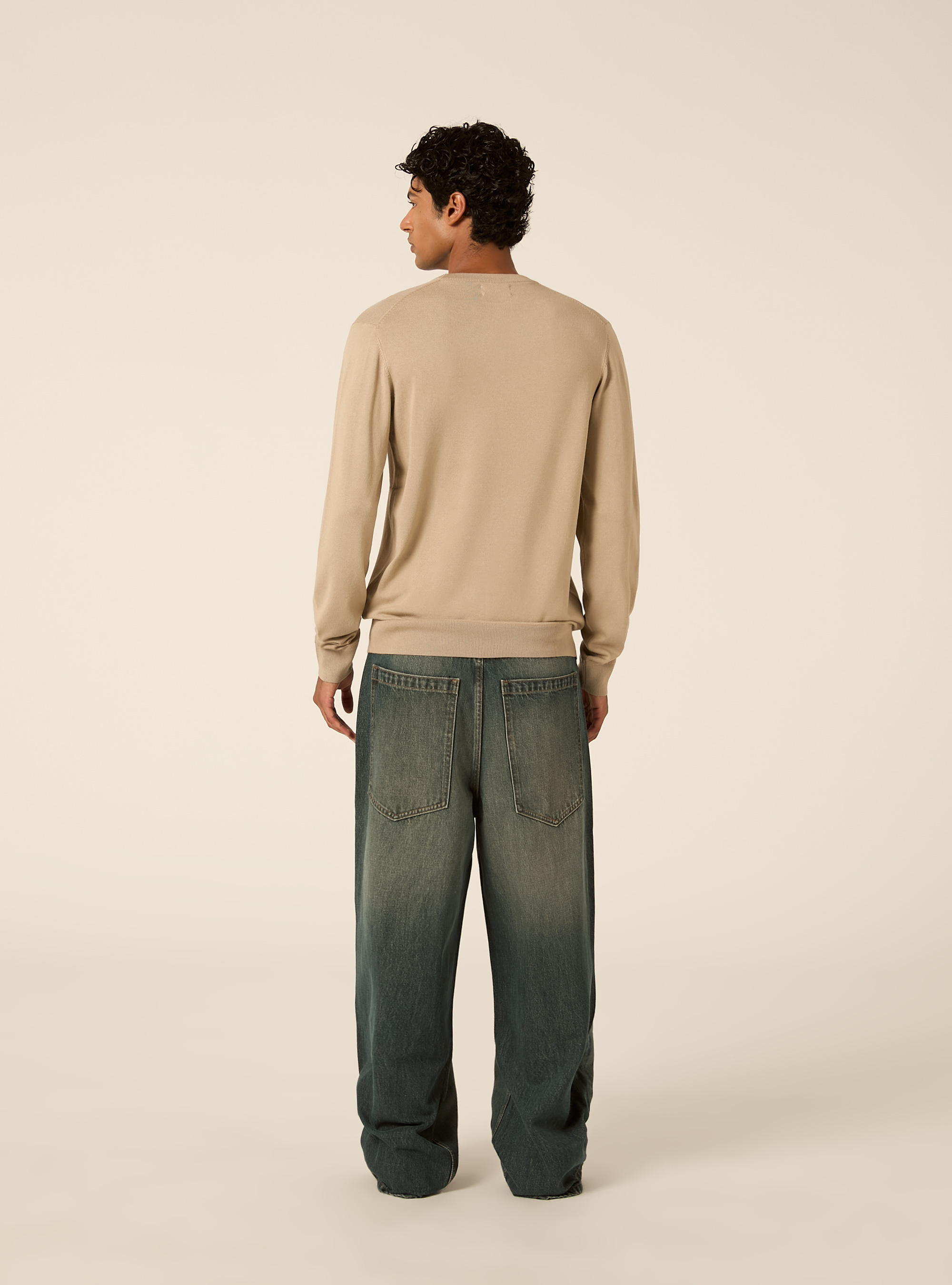 Pullover girocollo in viscosa, BEIGE MEDIO