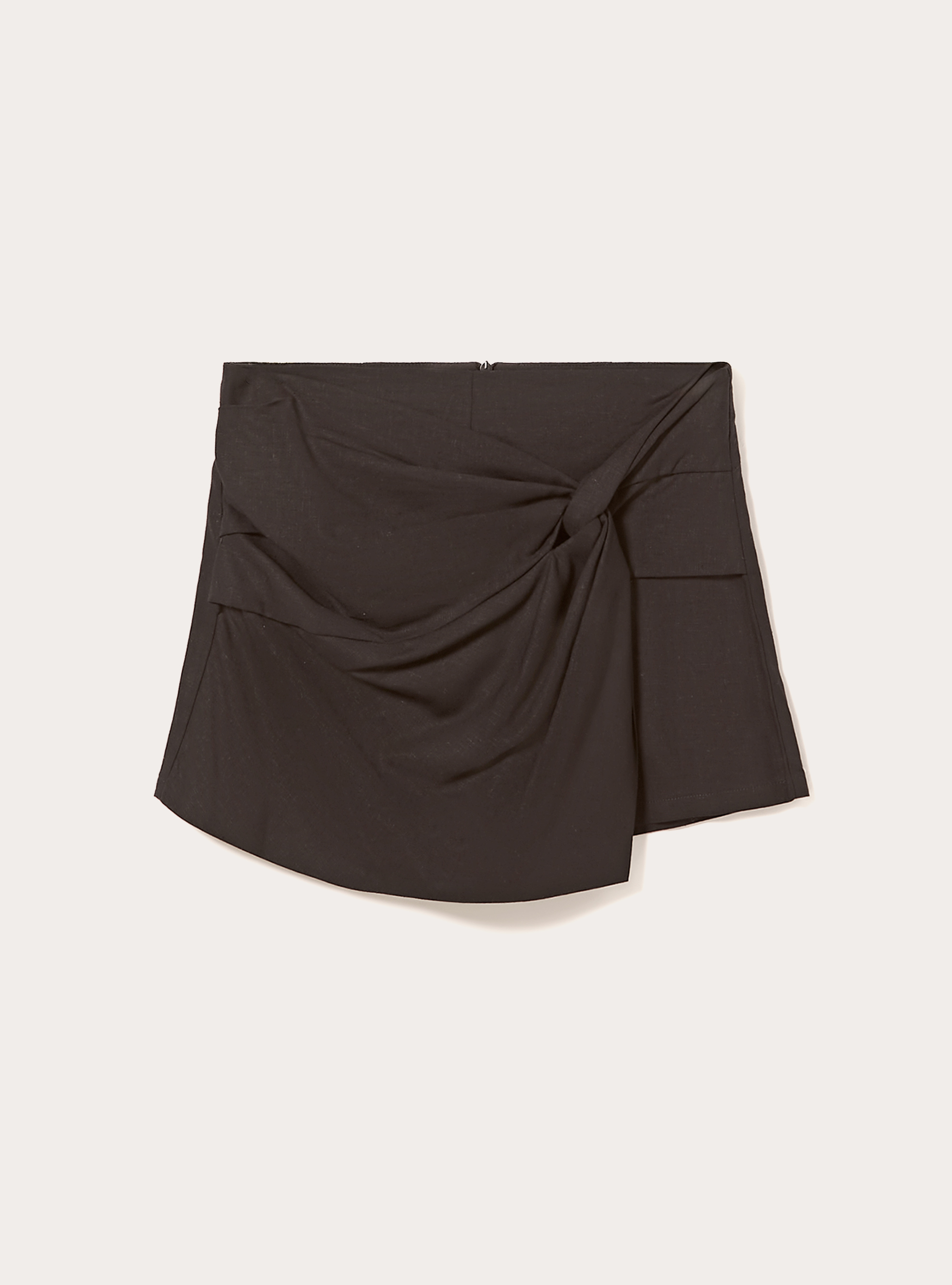 Jupe-short en lin avec noeud, BK1 BLACK