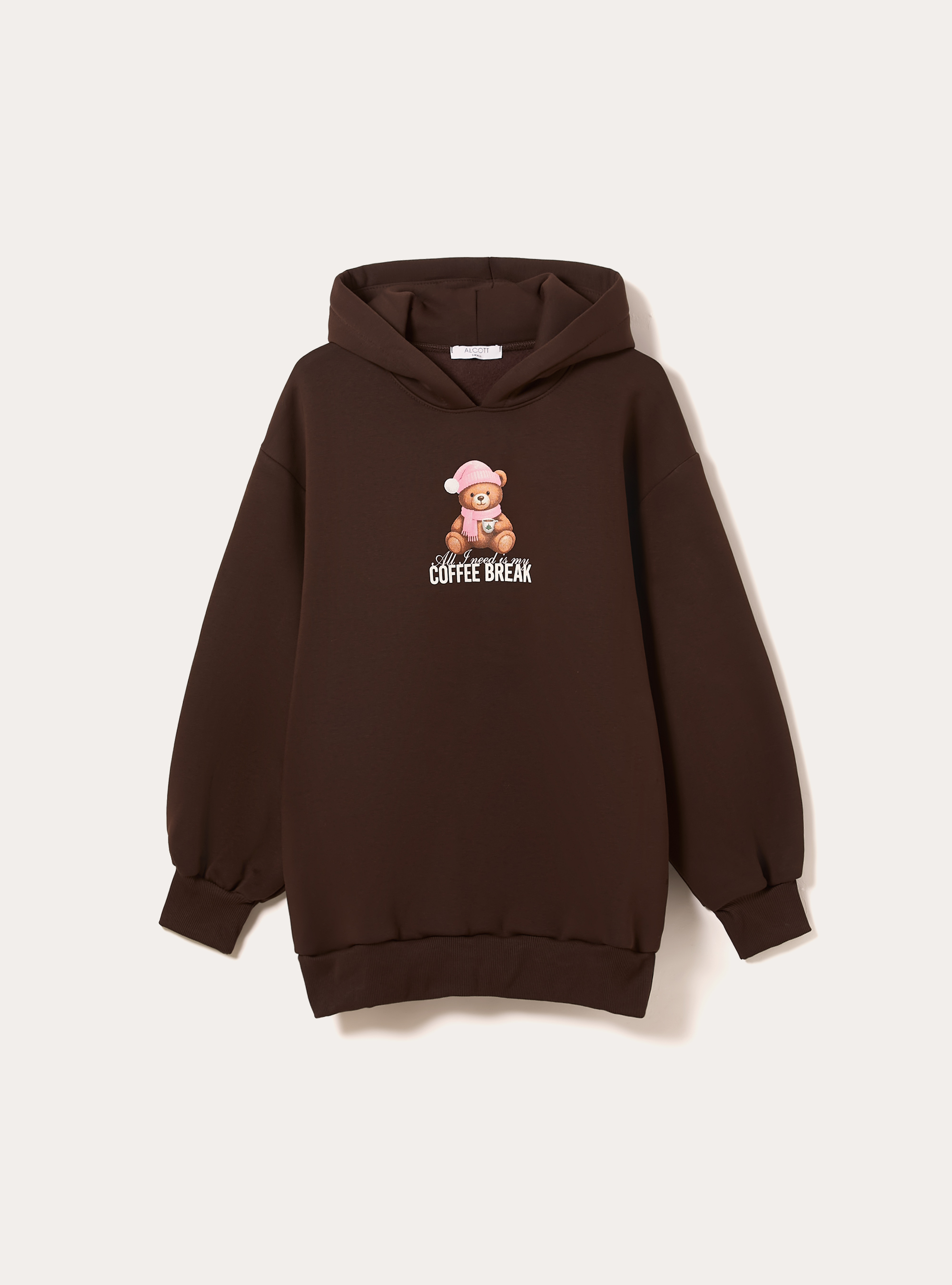 Sweat-shirt à imprimé ours en peluche, BR2 BROWN MEDIUM