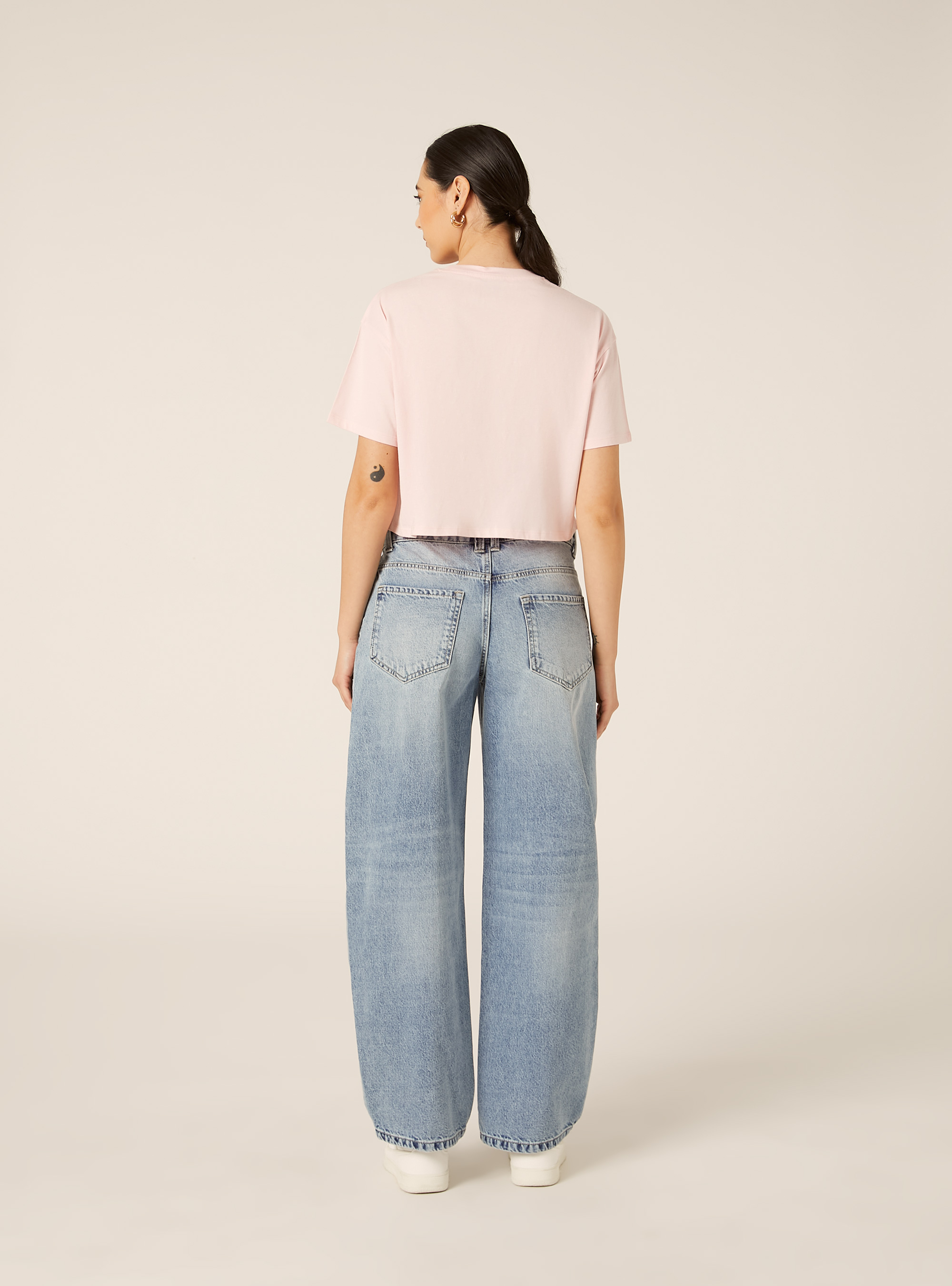 T-shirt crop over tinta unita, PK3 PINK LIGHT