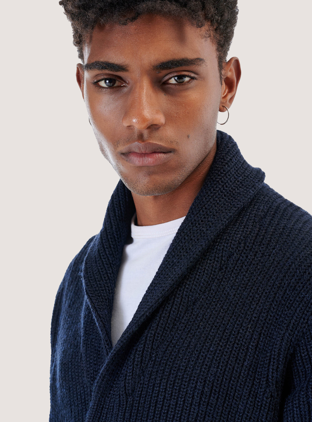 Pullover cardigan costa inglese misto lana, BLU MARINO