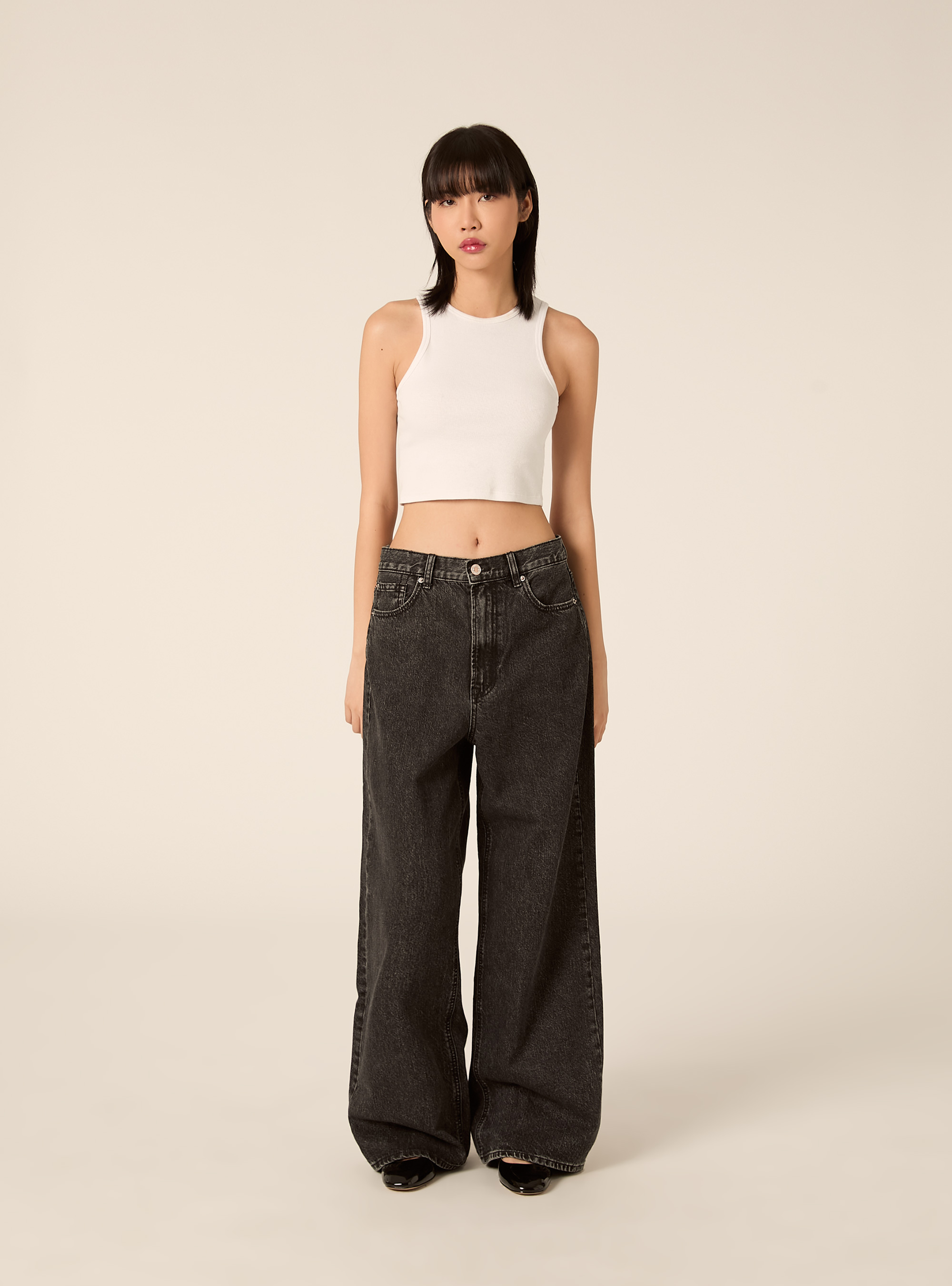 Jeans wide leg, D000 BLACK