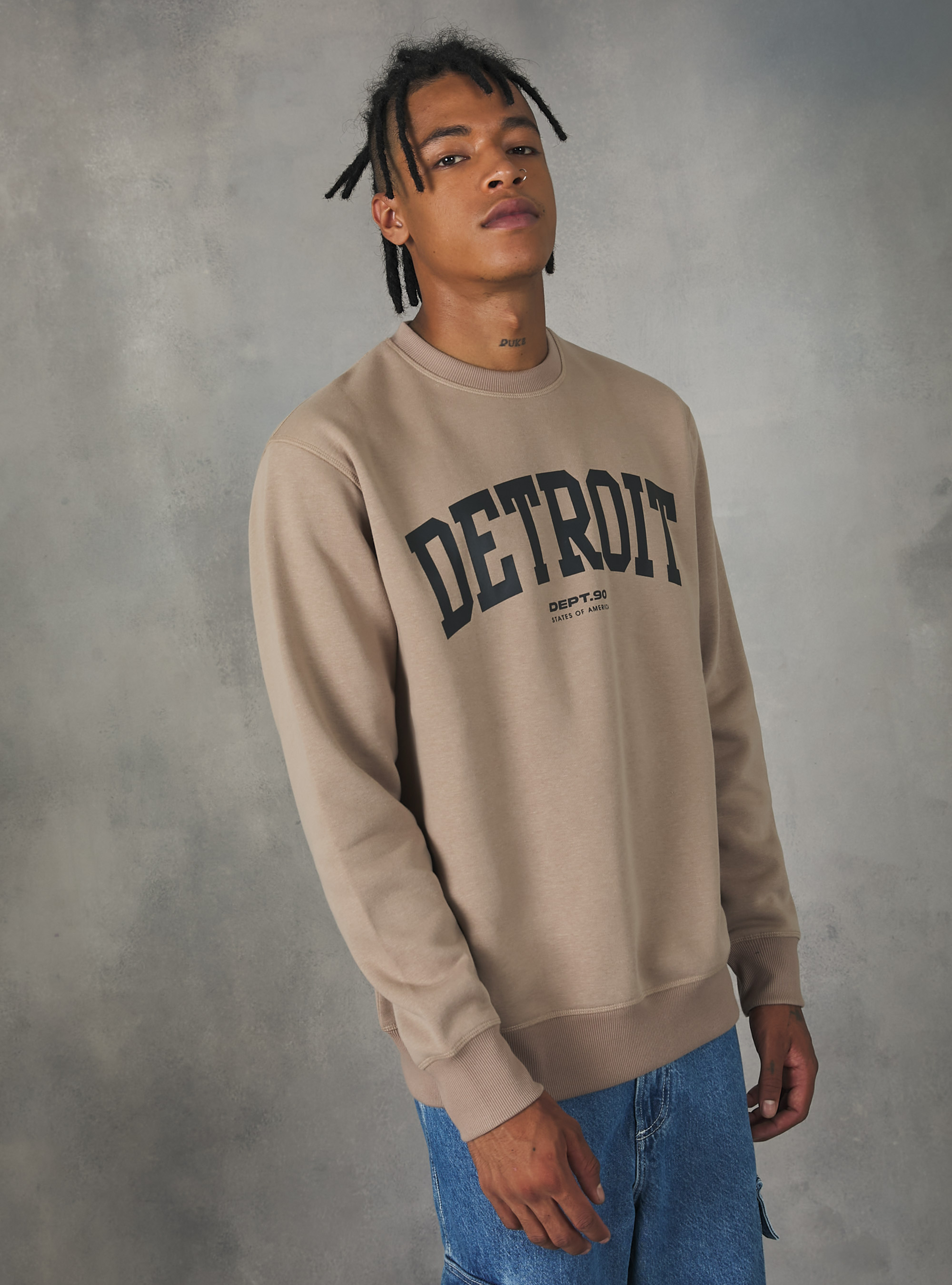 Felpa girocollo con stampa college, BG1 BEIGE DARK