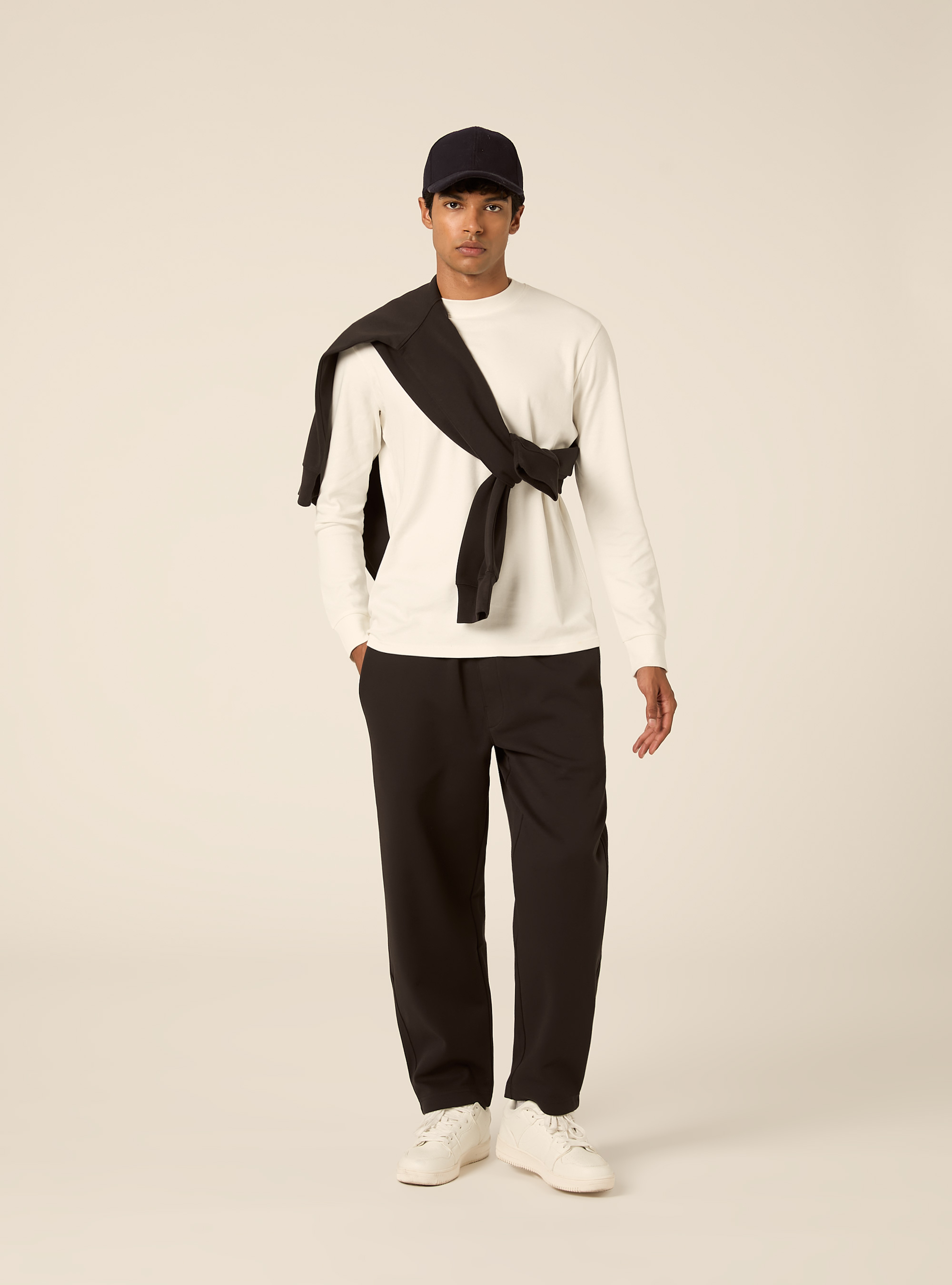 Straight leg interlock fabric jogger trousers, BK3 BLACK CHARCOAL
