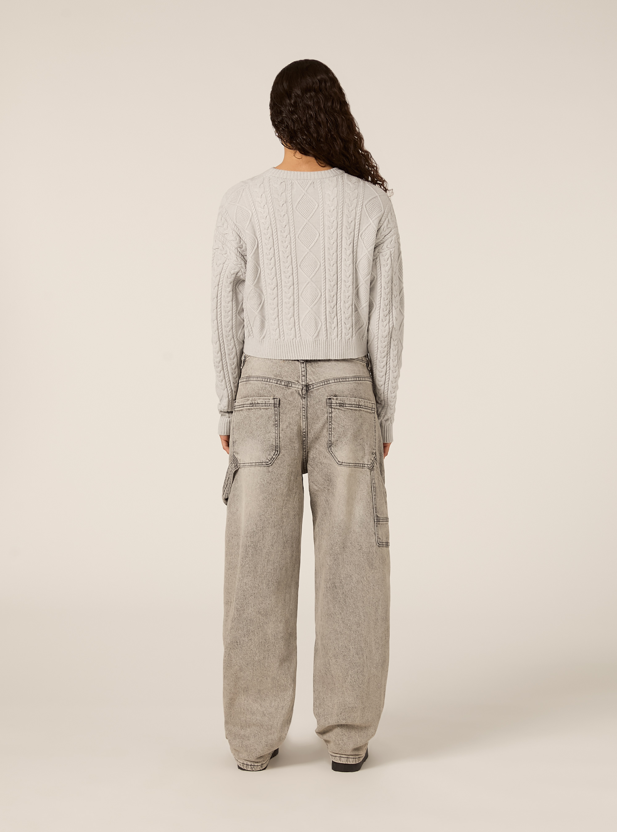 Maglia con collo rotondo a trecce, MGY2 GREY MEL MEDIUM