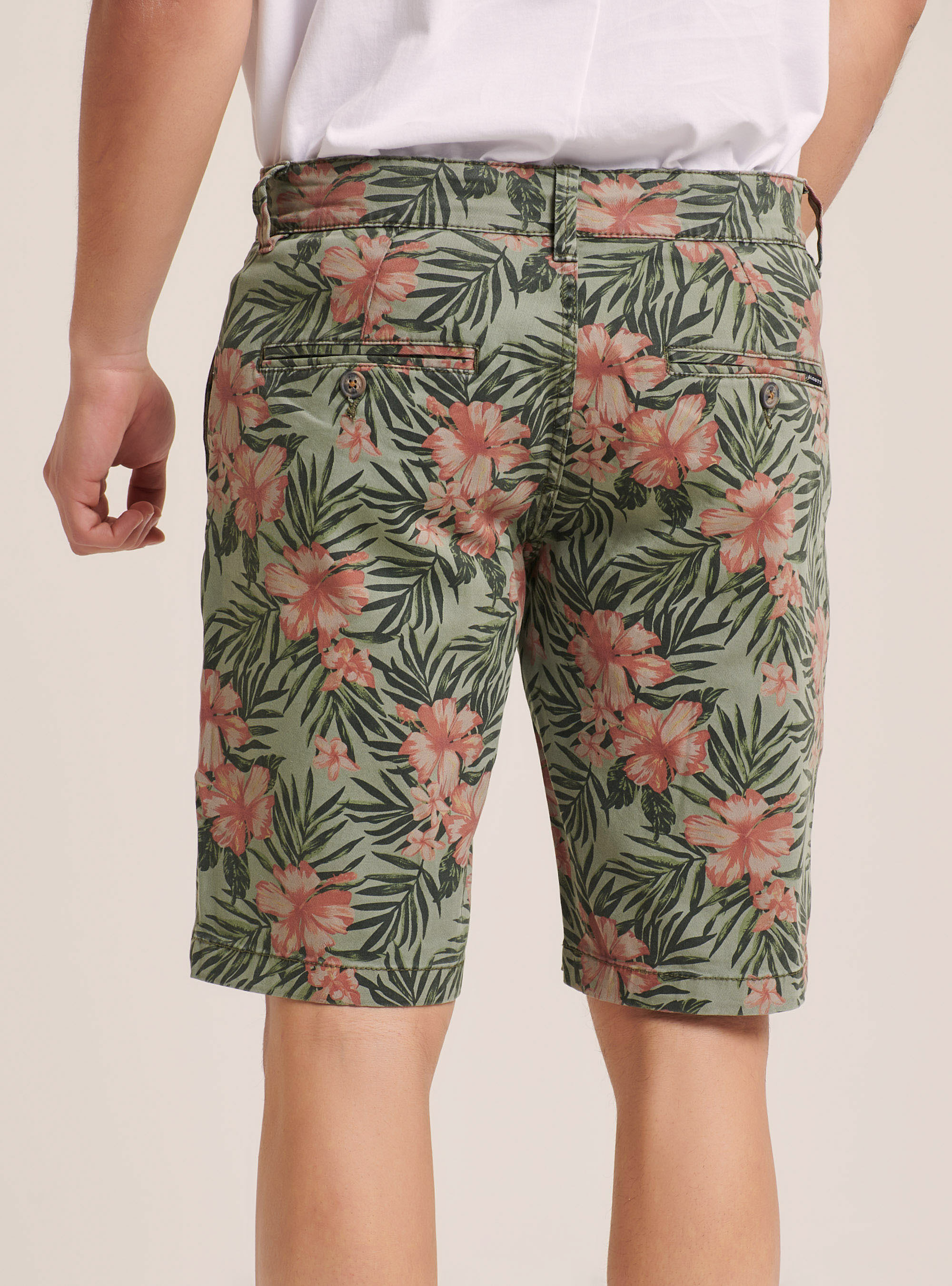 Bermuda in twill stretch con fantasia floreale, KAKI