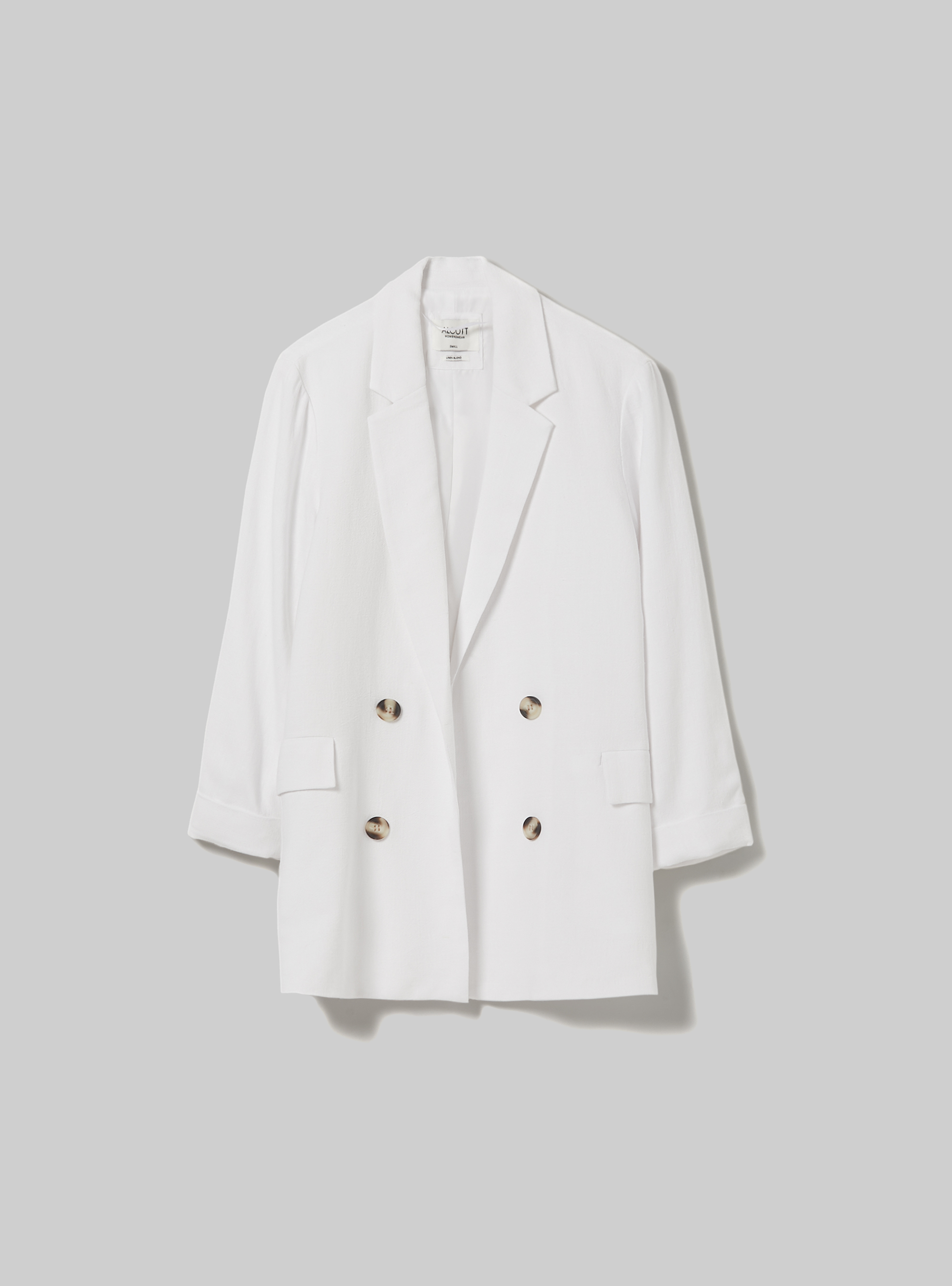 Blazer doppiopetto in misto lino, WH2 WHITE