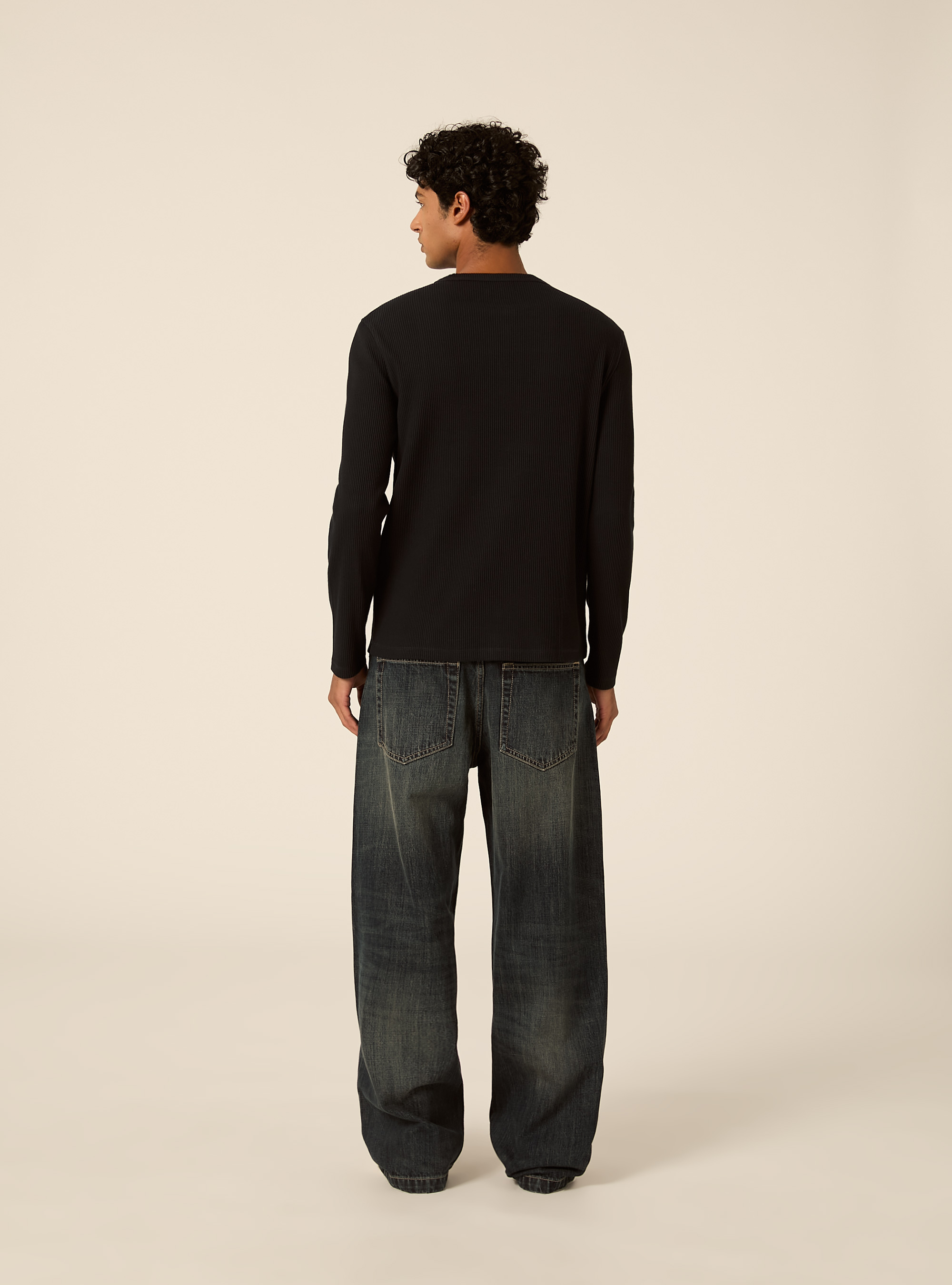 T-shirt henley a coste con  manica lunga, NA1 NAVY DARK