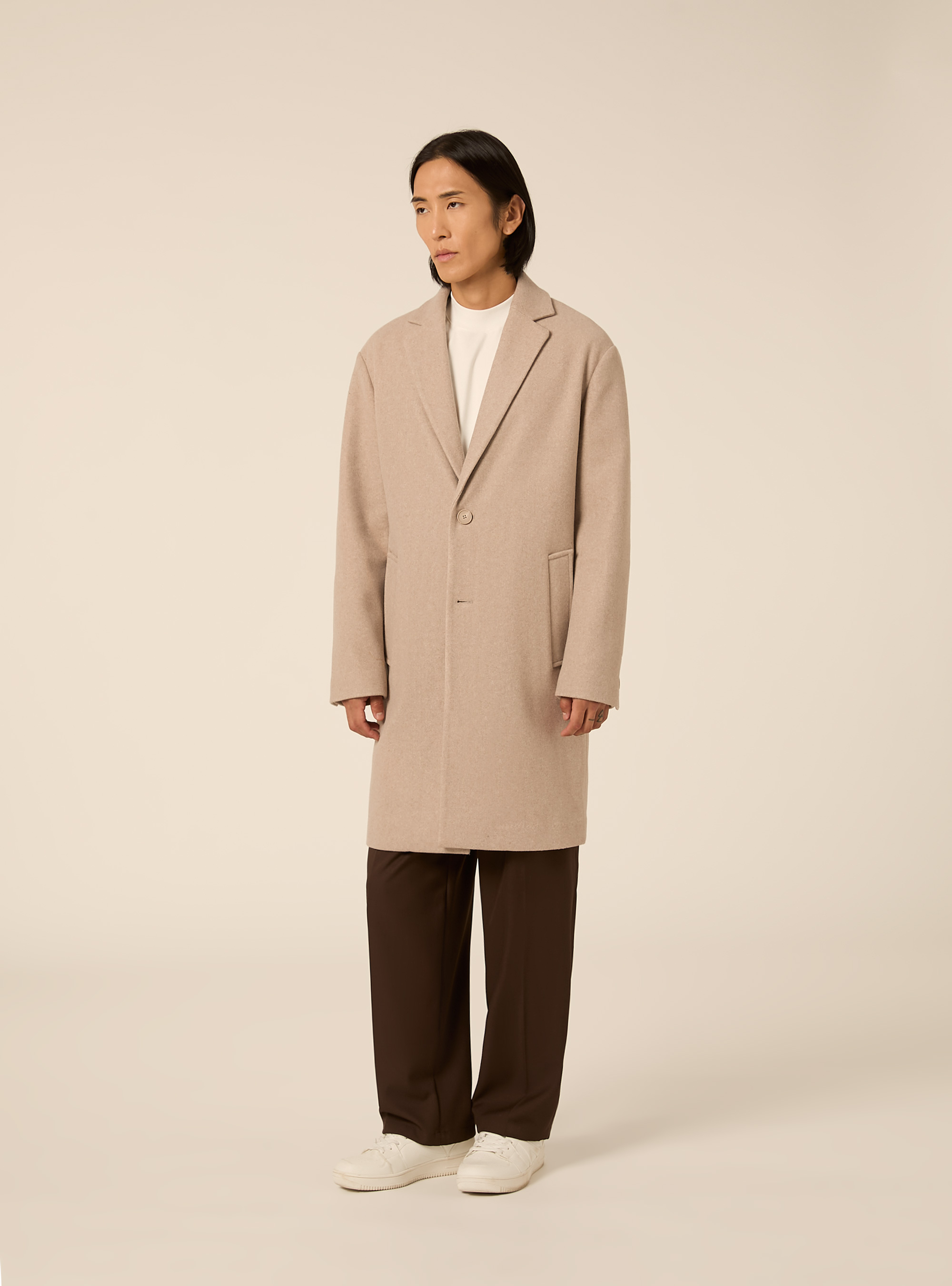 Unlined single breasted coat with lapels, MBG3 BEIGE MEL LIGHT