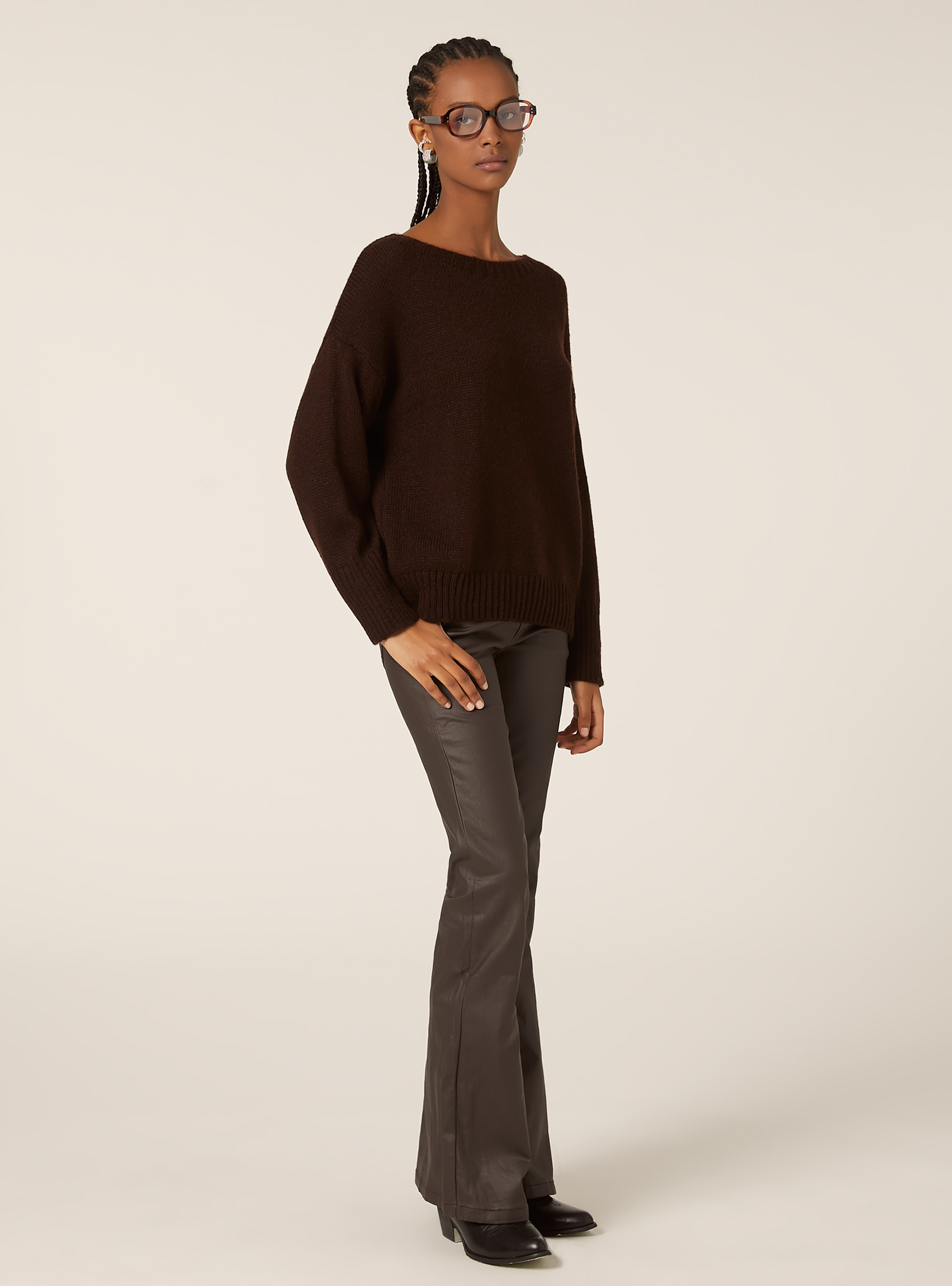 Pullover girocollo, BR1 BROWN DARK