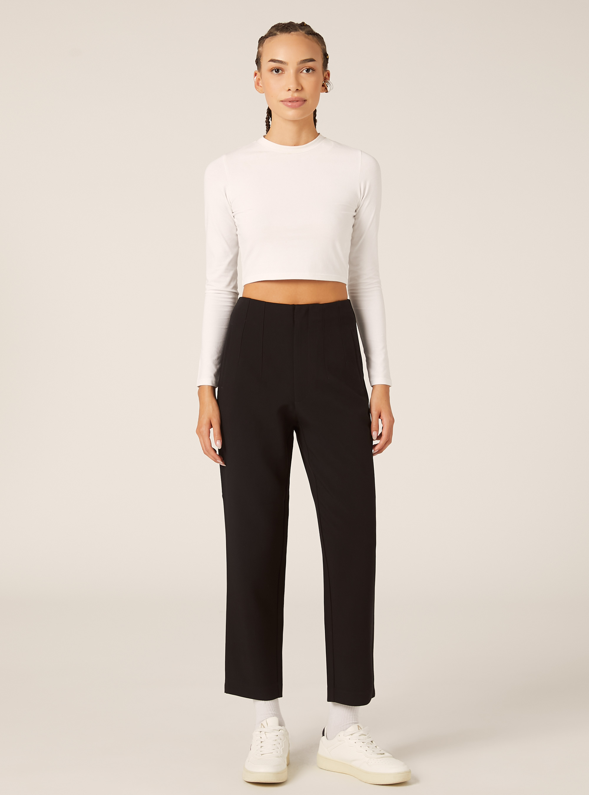 Plain trousers with pleats, BK1 BLACK