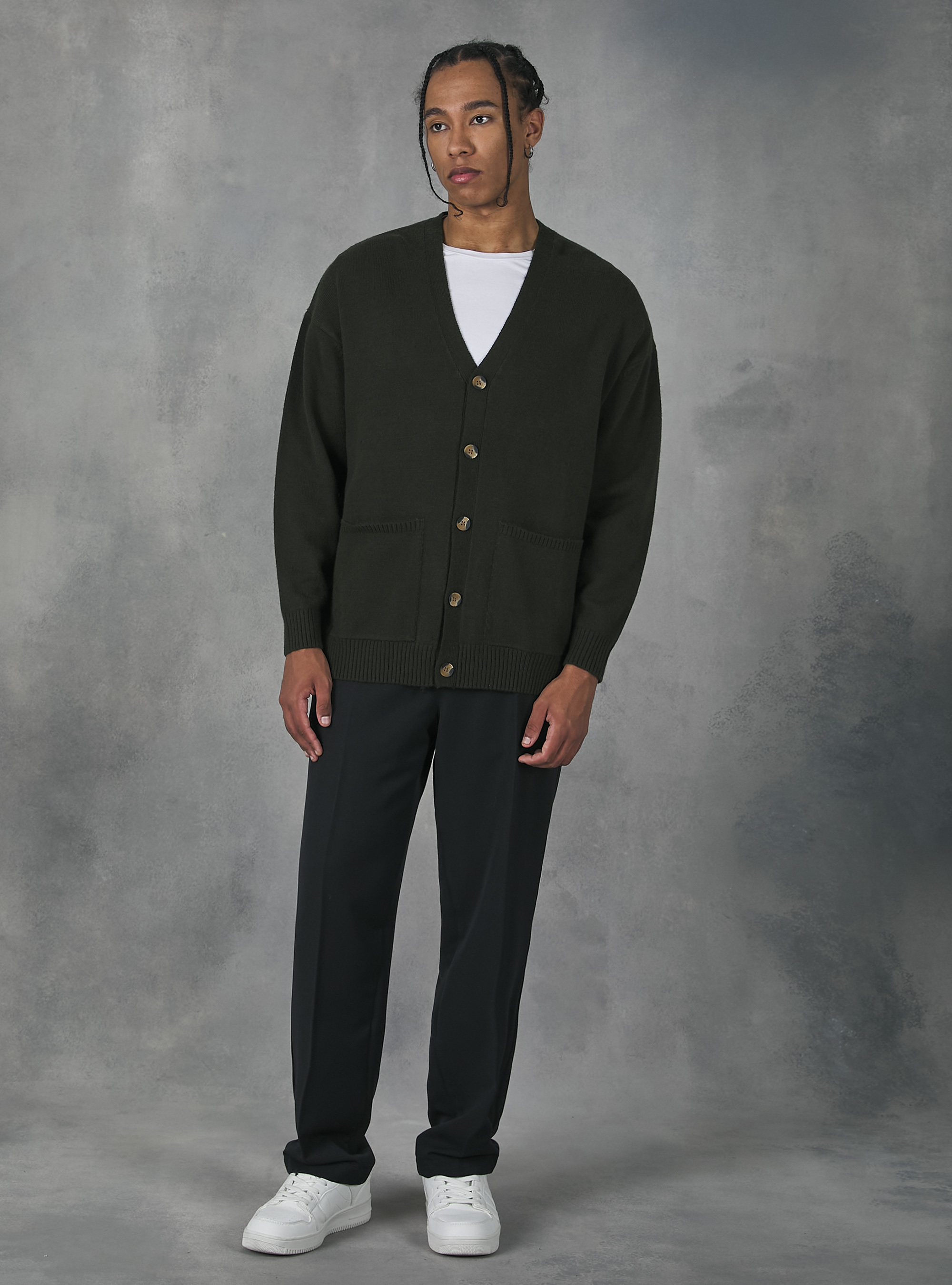 Cardigan pullover with buttons, KY1 KAKY DARK