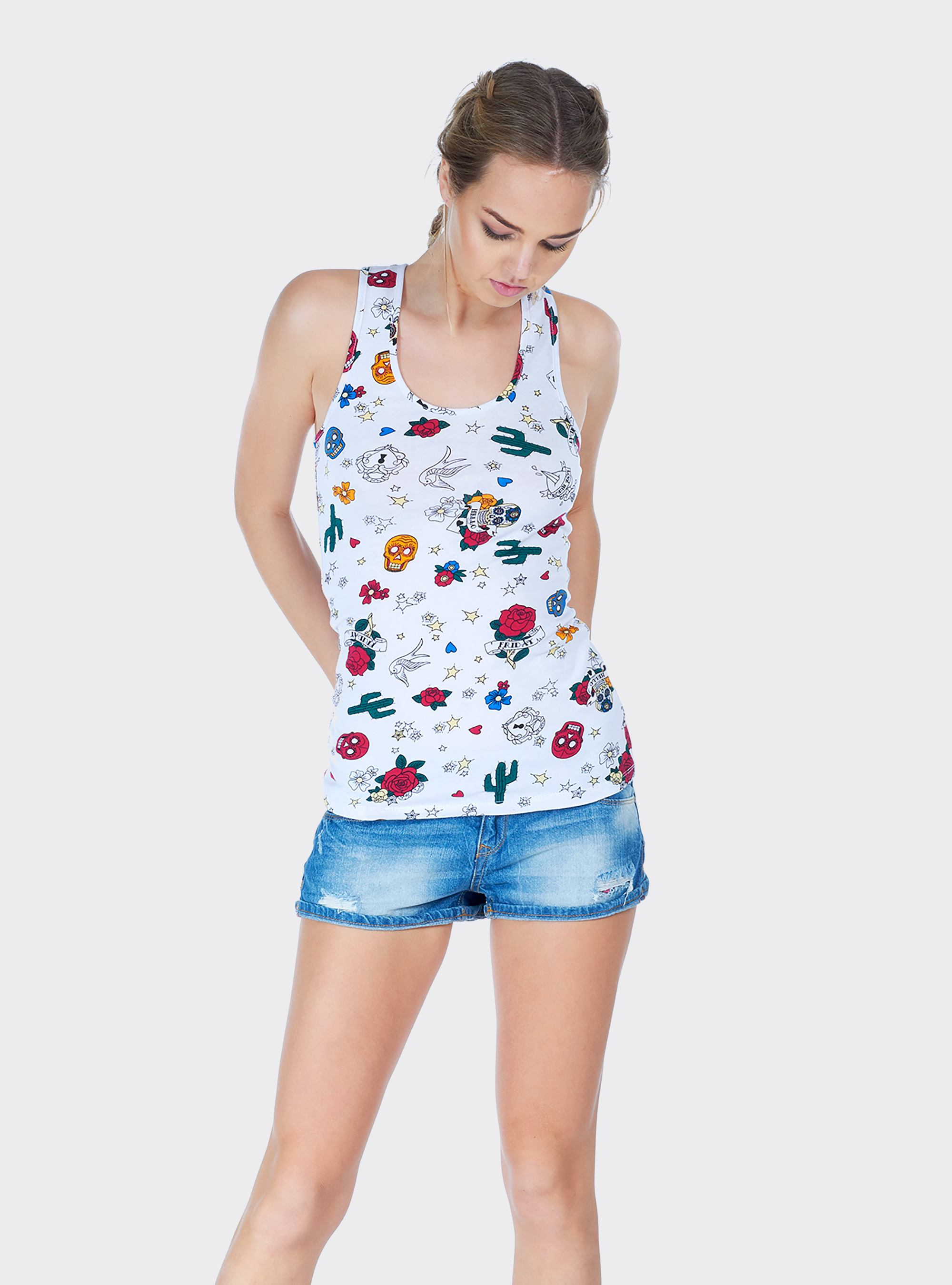 Top stampa allover e scollo americano, TATTOO