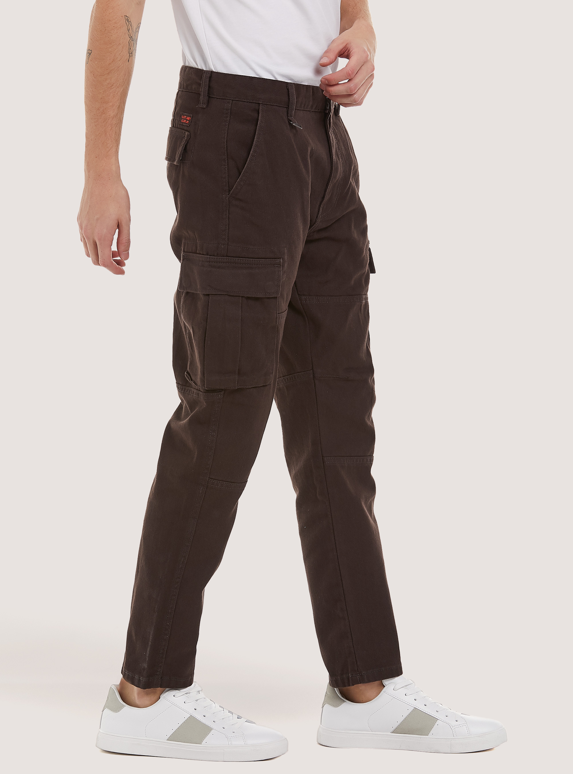 Army twill cargo trousers, BR1 BROWN DARK