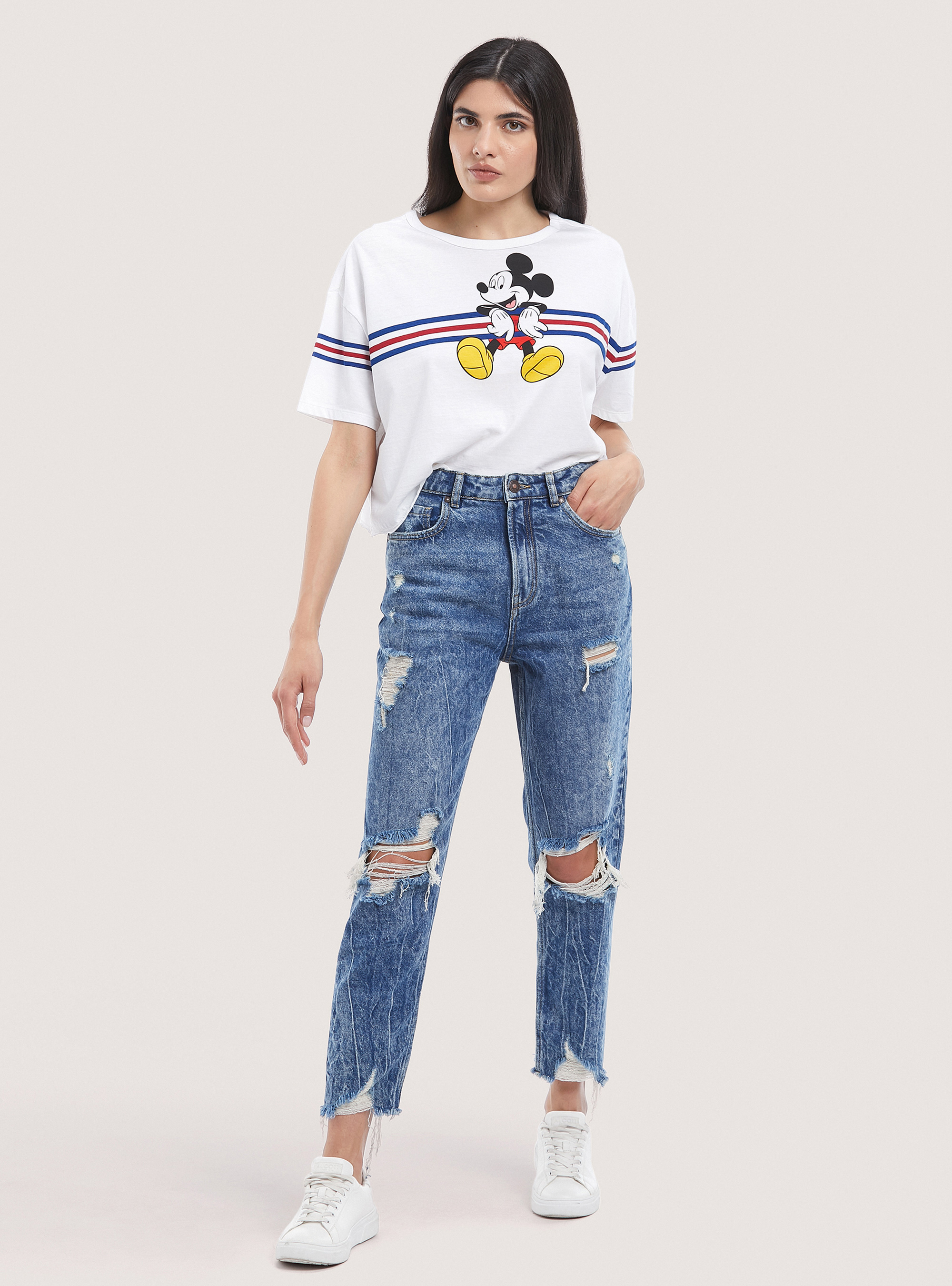 Cotton mom fit jeans, D002 MEDIUM DARK BLUE