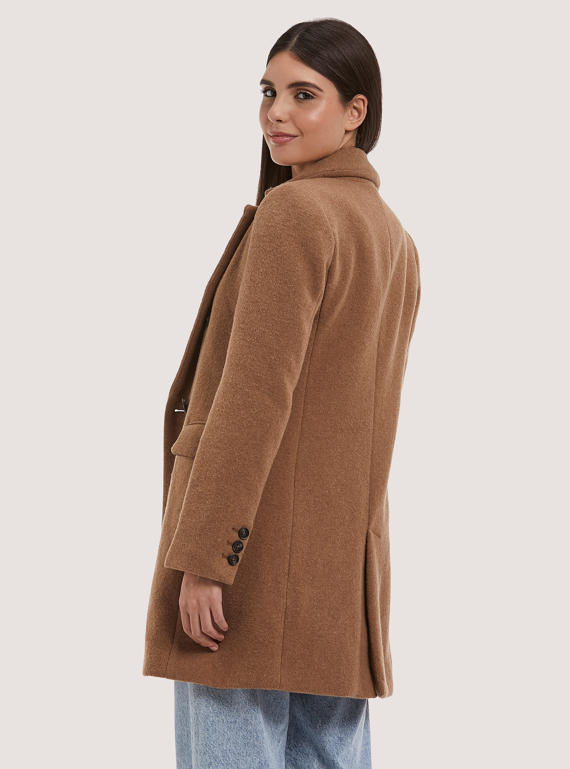Wool blend double-breasted coat, C5508 TOBACCO