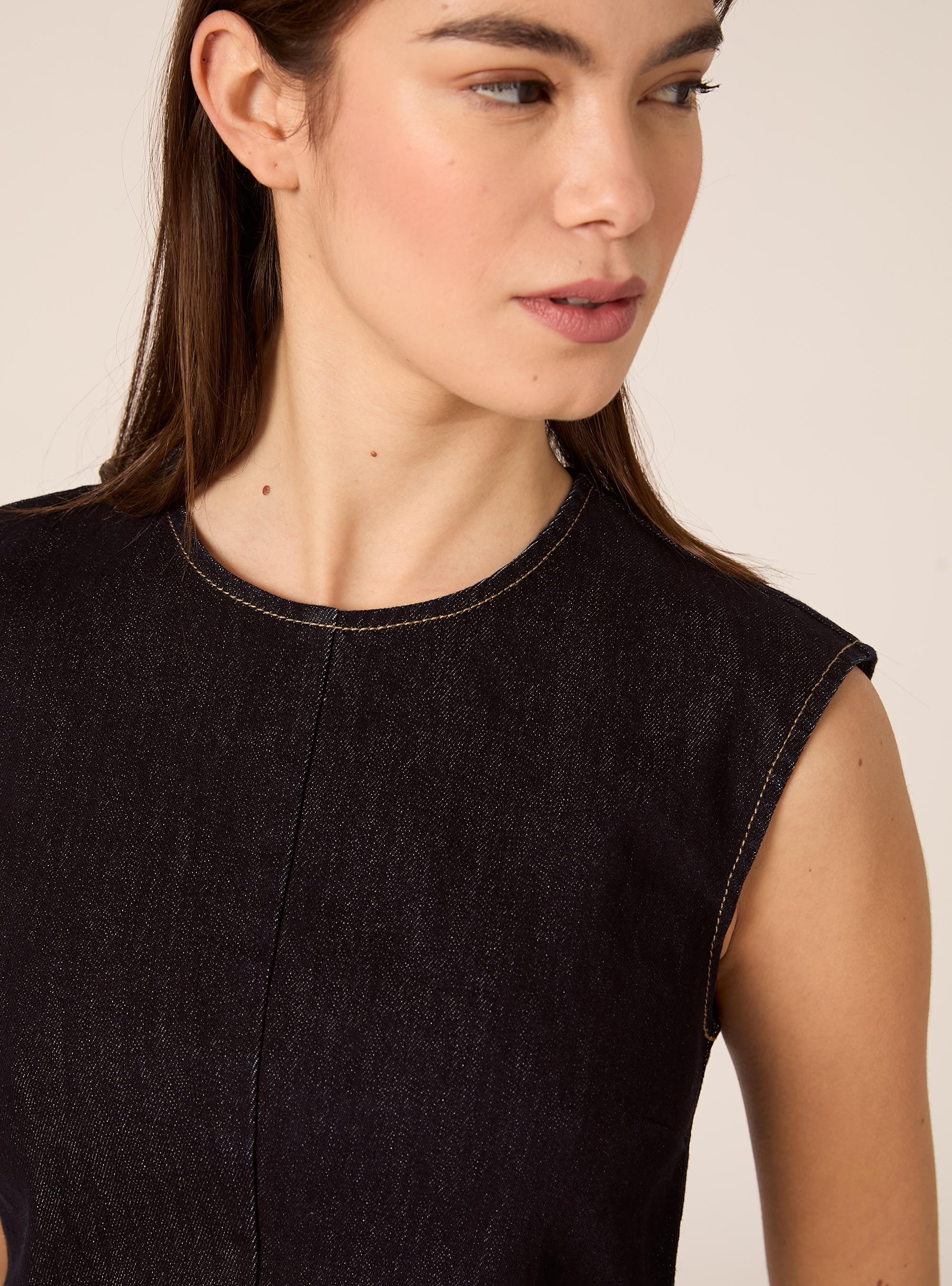 Vestito corto in denim, D001 DEEP BLUE