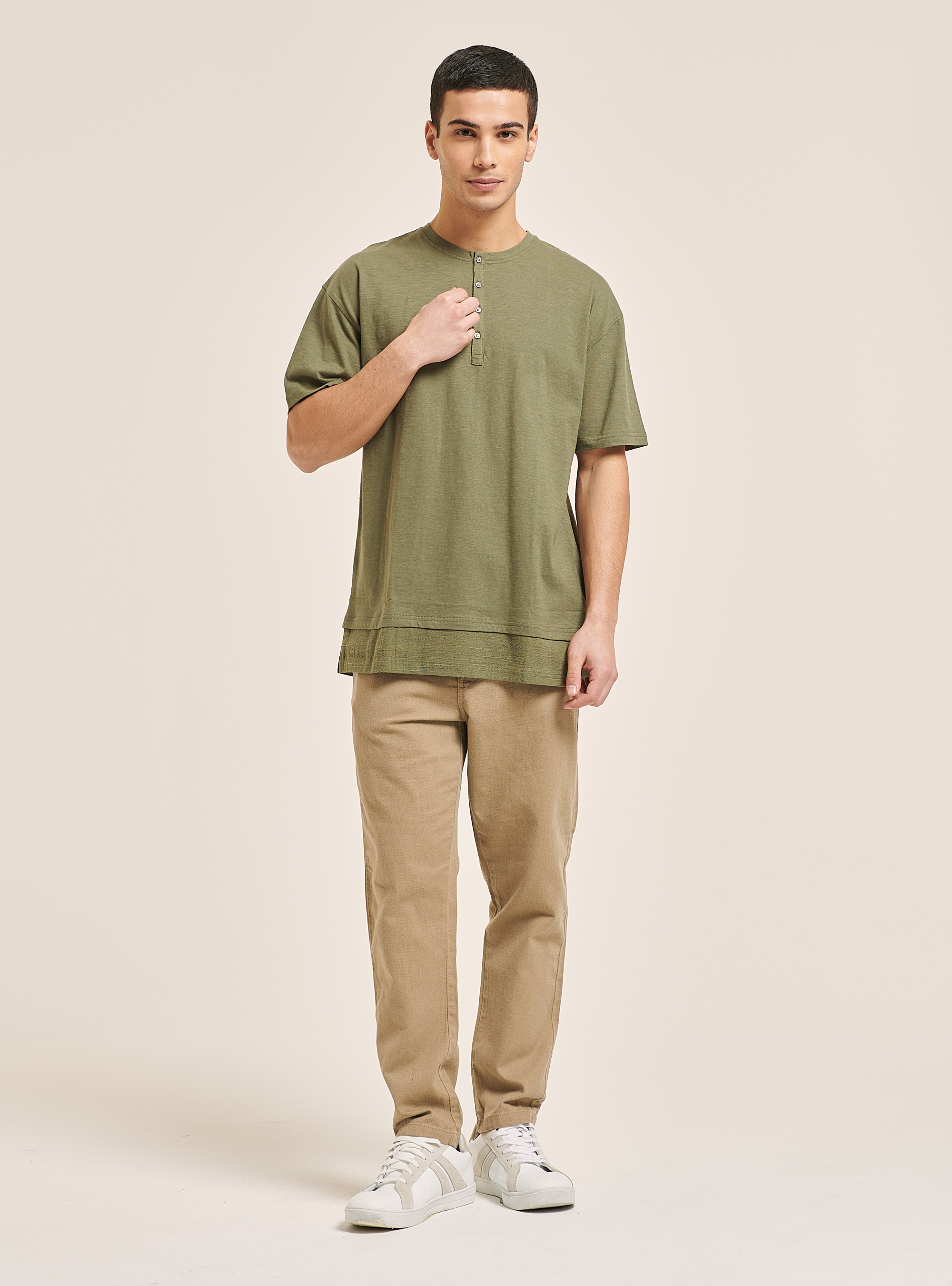 Camiseta serafina con mezcla de lino, CAQUI