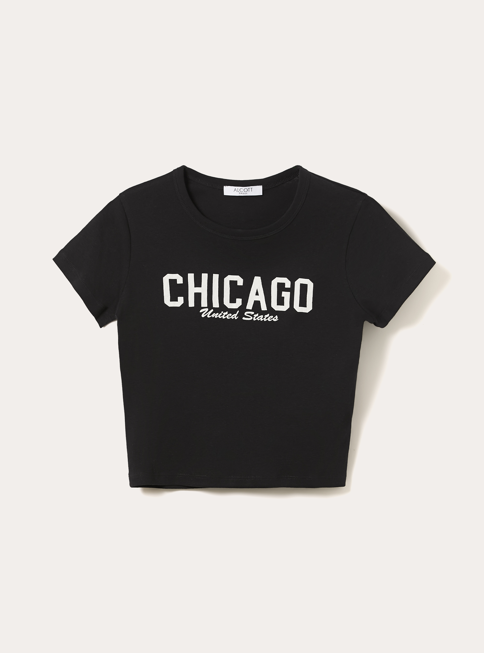 Kurz&auml;rmeliges Crop-T-Shirt mit College-Grafik-Print, BK1 BLACK