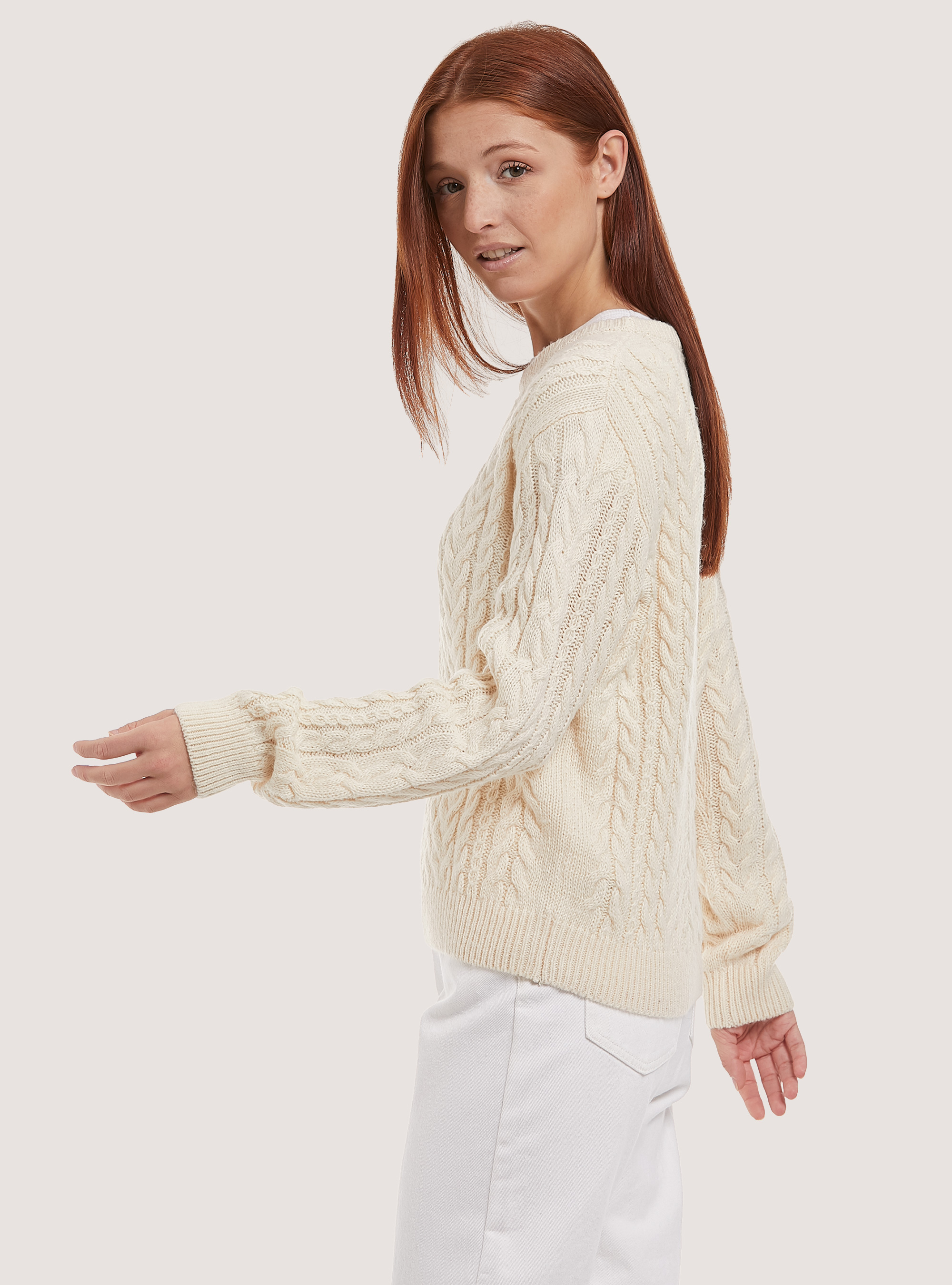 Pullover con trecce, WH1 OFF WHITE