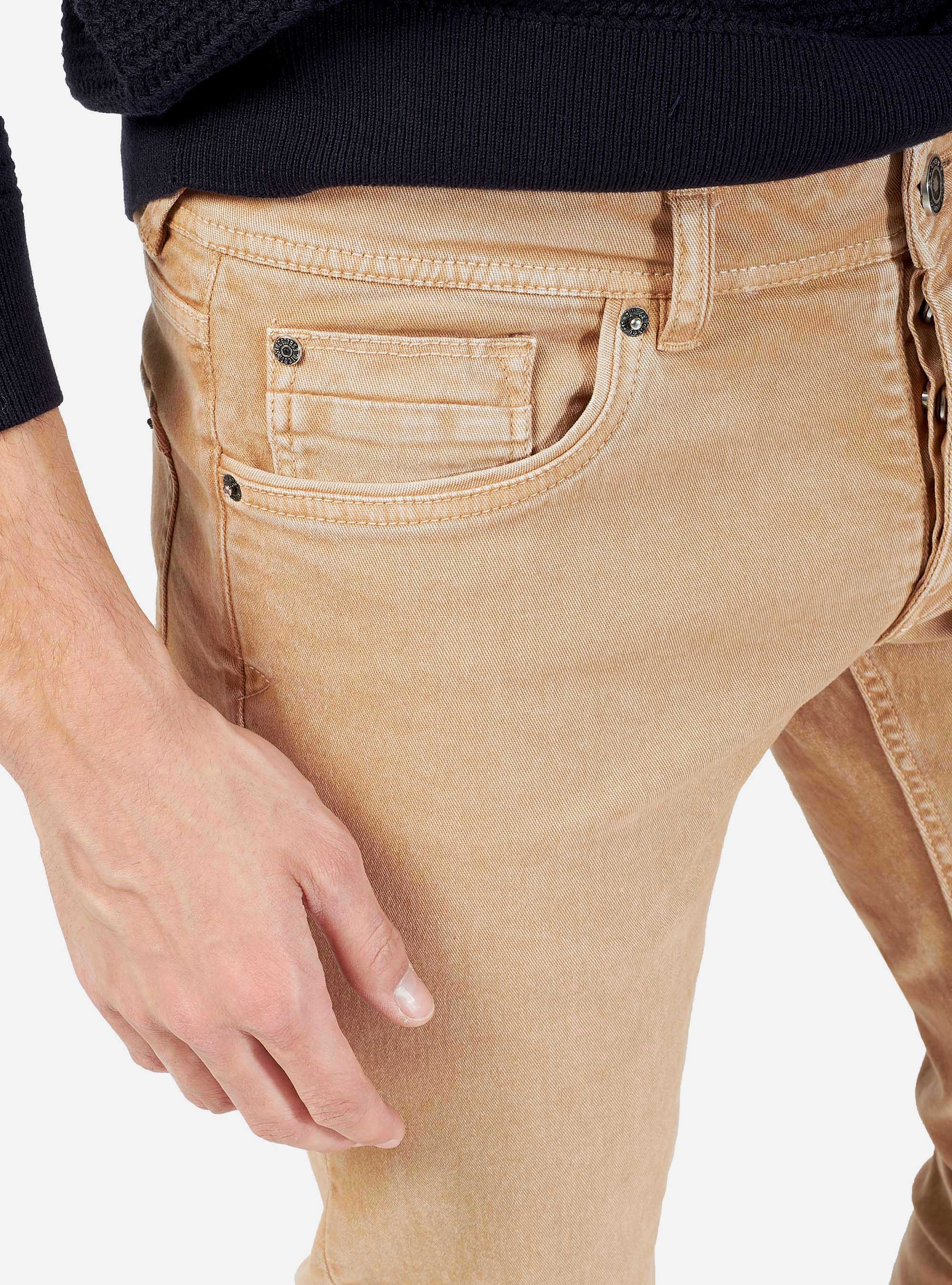 Pantaloni 5 tasche twill tinto capo, TABACCO