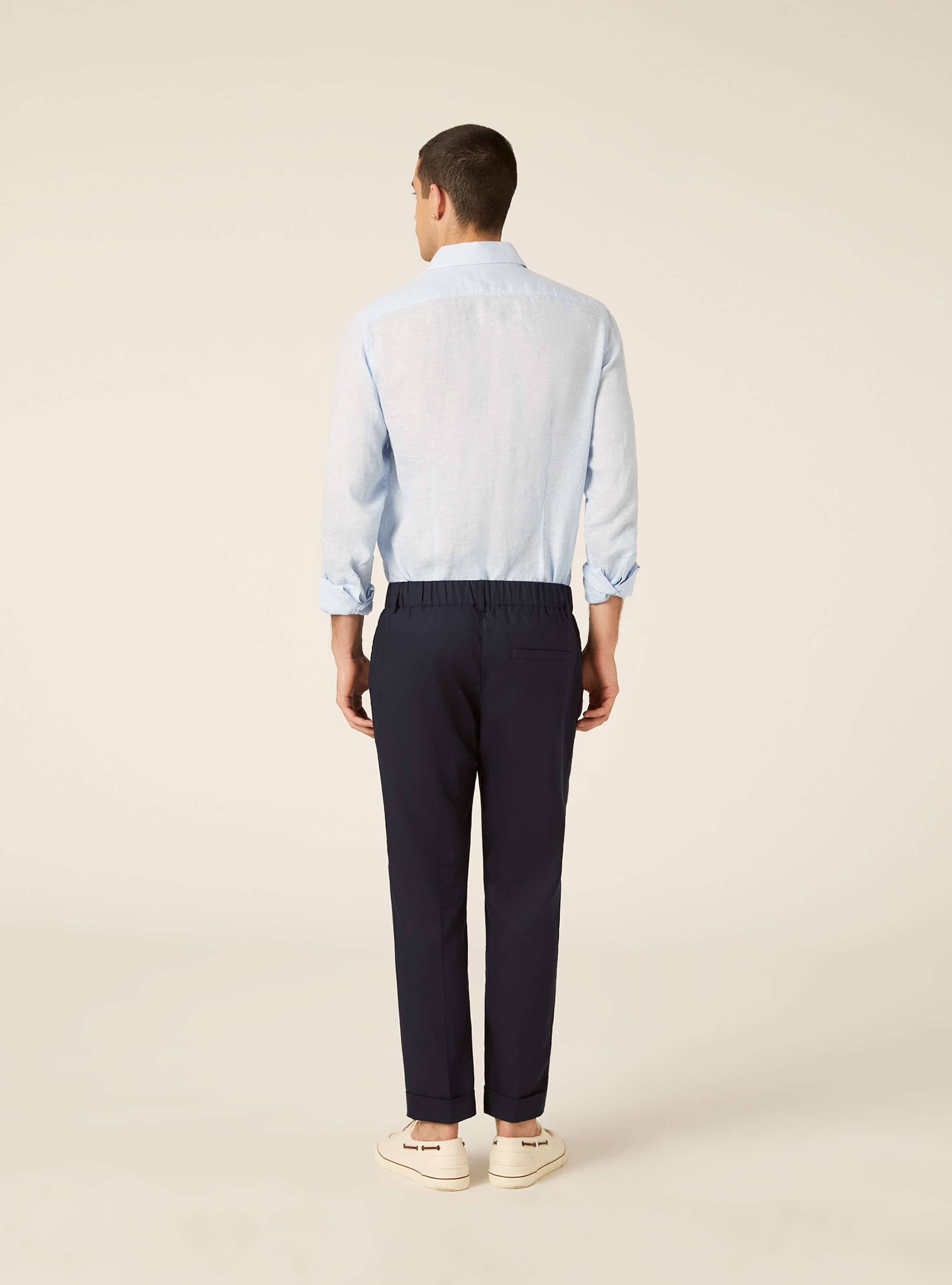 Pantaloni una pince misto lino, NA1 NAVY DARK