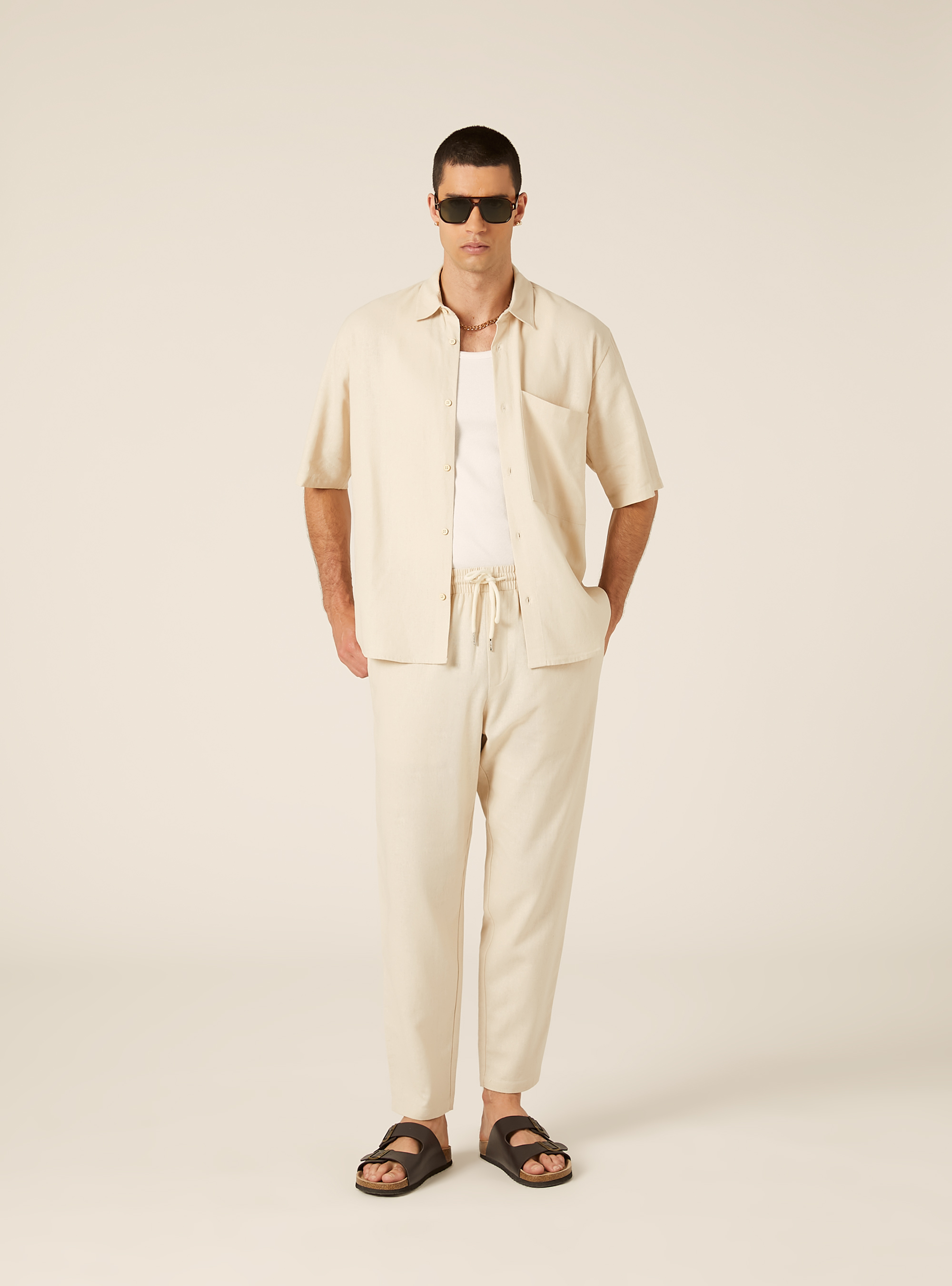 Pantalaccio in misto lino  con coulisse in vita, BG2 BEIGE MEDIUM