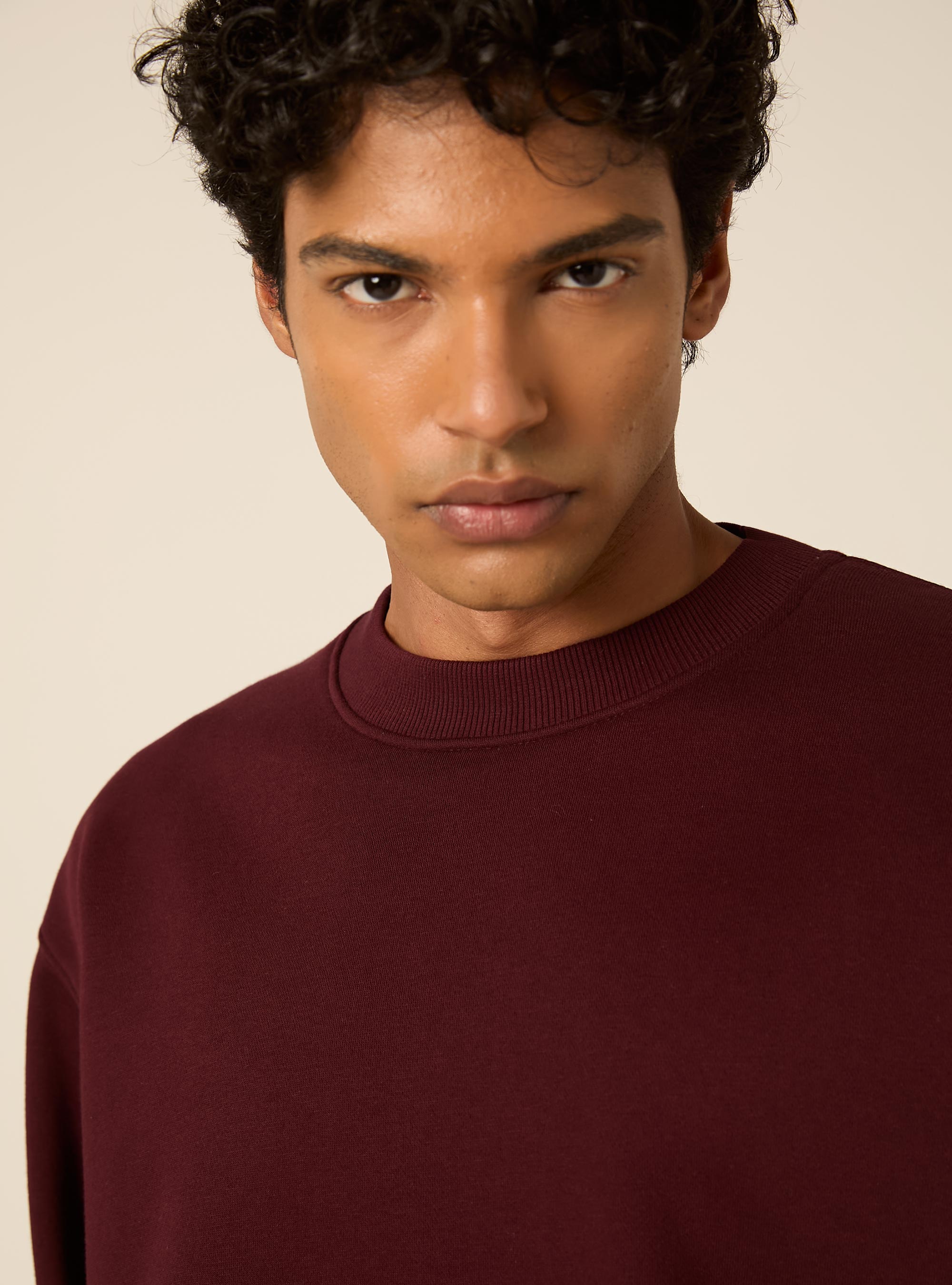 Felpa girocollo basica boxy fit, BO1 BORDEAUX DARK