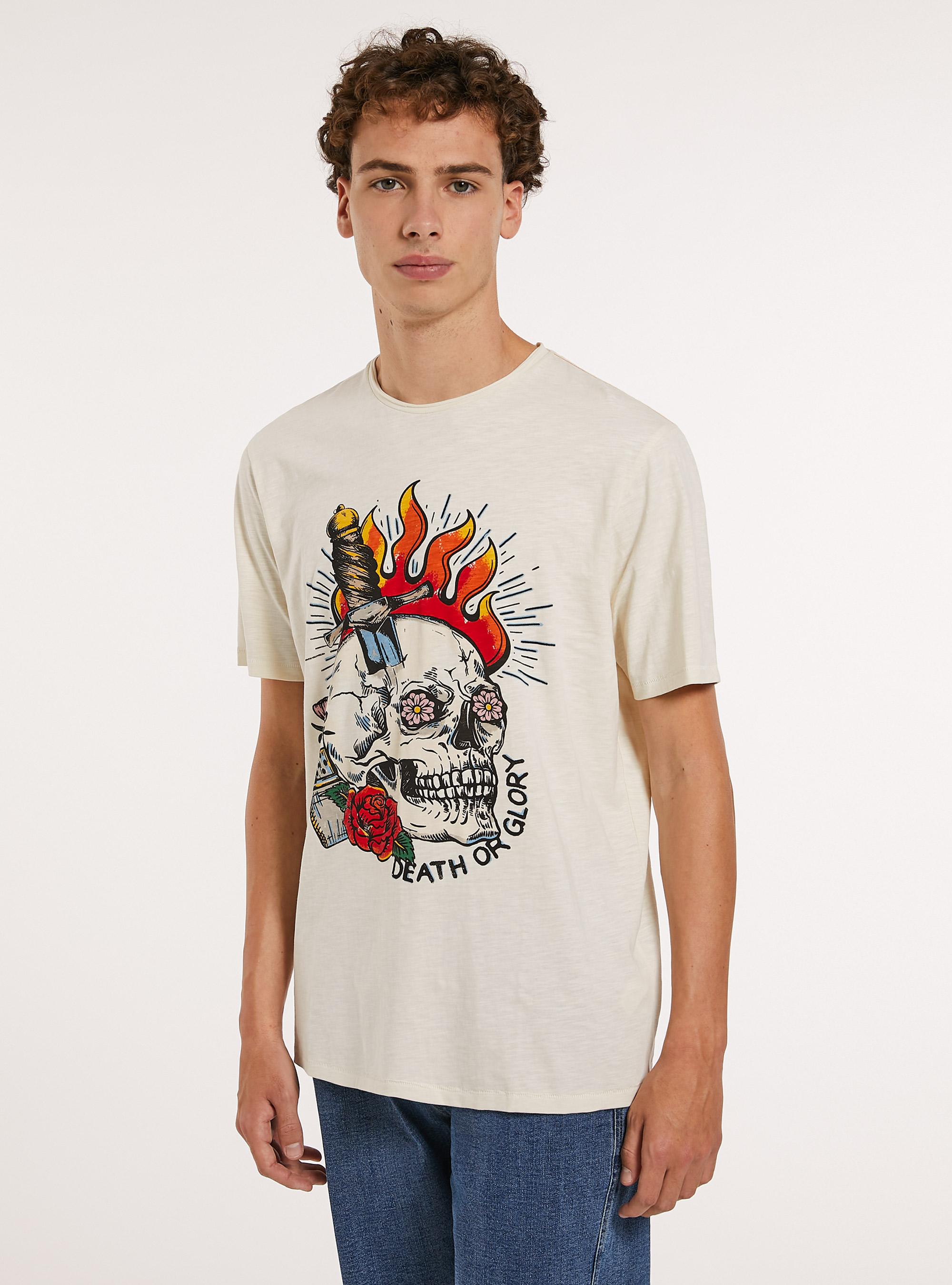 Cotton T-shirt with print, OFF-WHITE