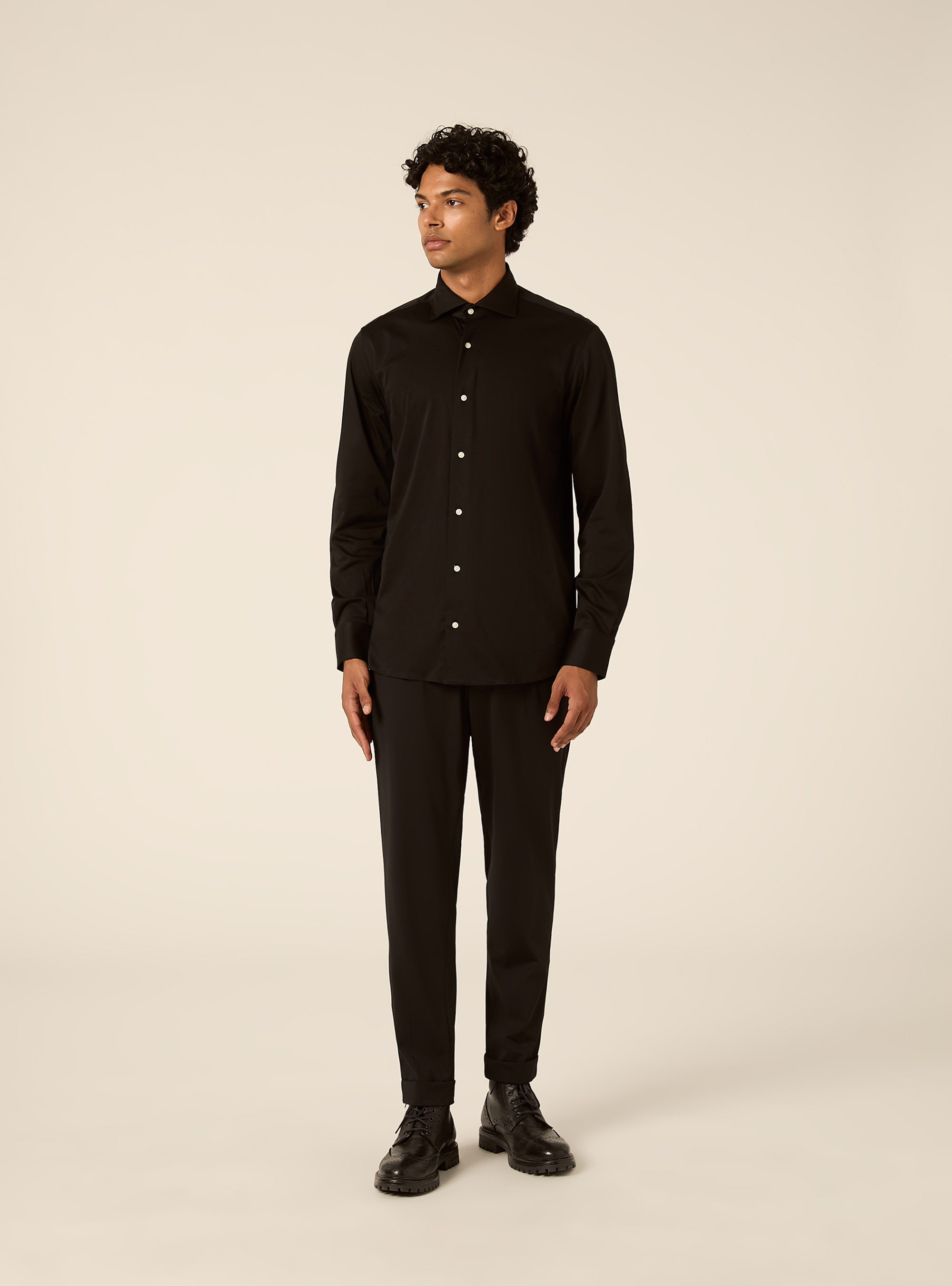 Camicia in jersey elasticizzato, BK1 BLACK