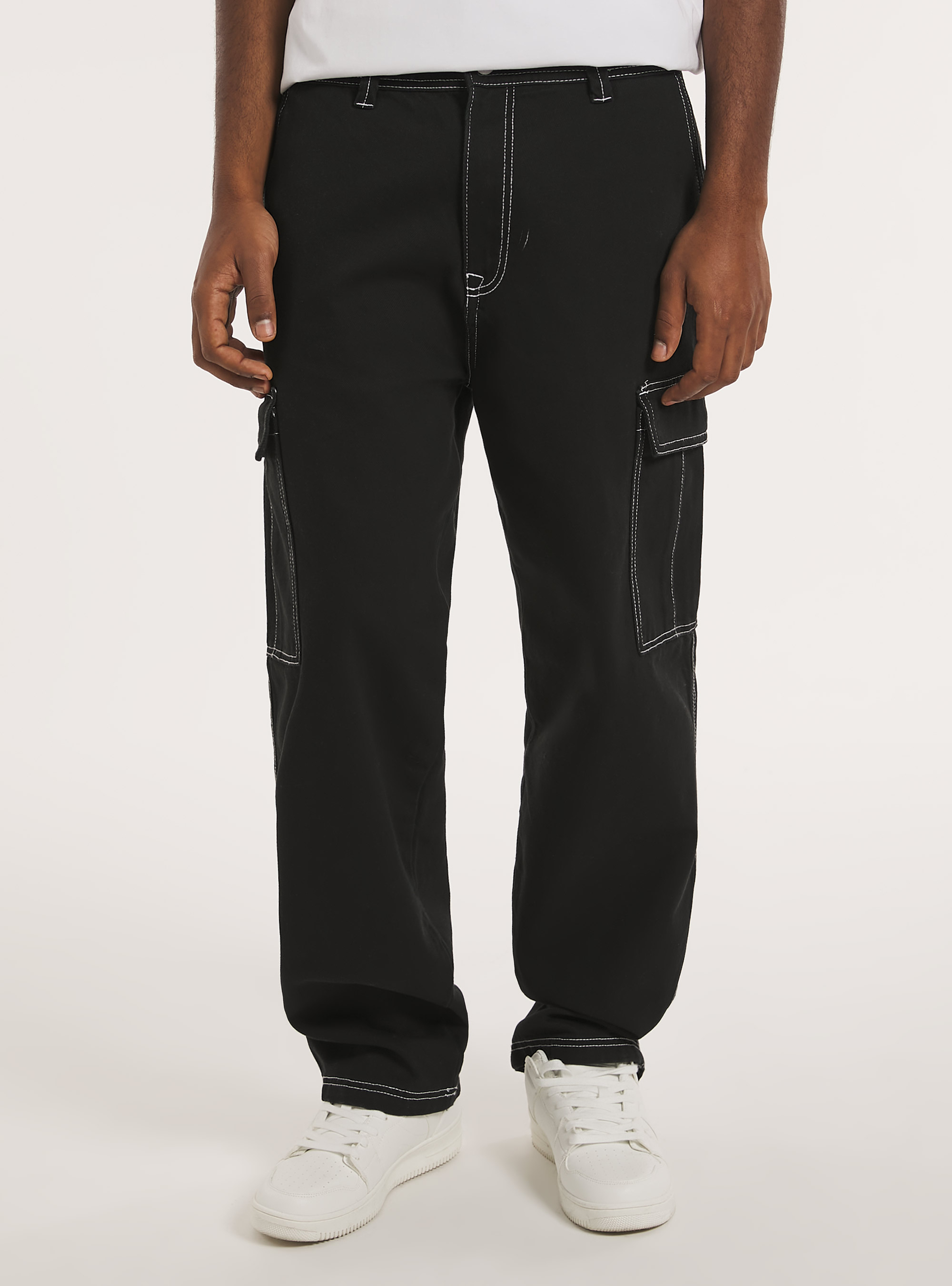 Cargo trousers with contrast stitching, BK1 BLACK