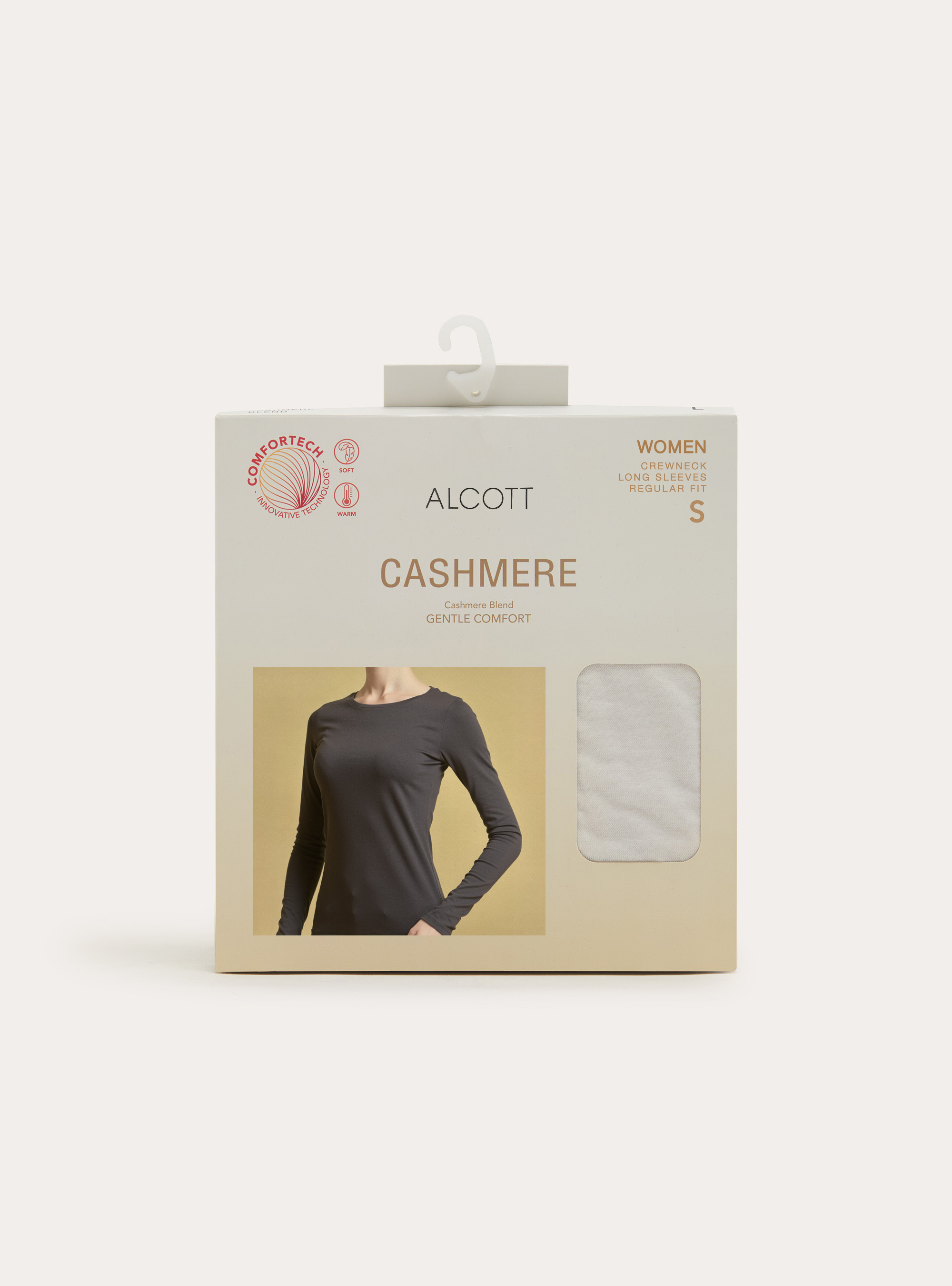 Long sleeve cashmere blend crew neck top, MWH2 OFF WHITE MEL