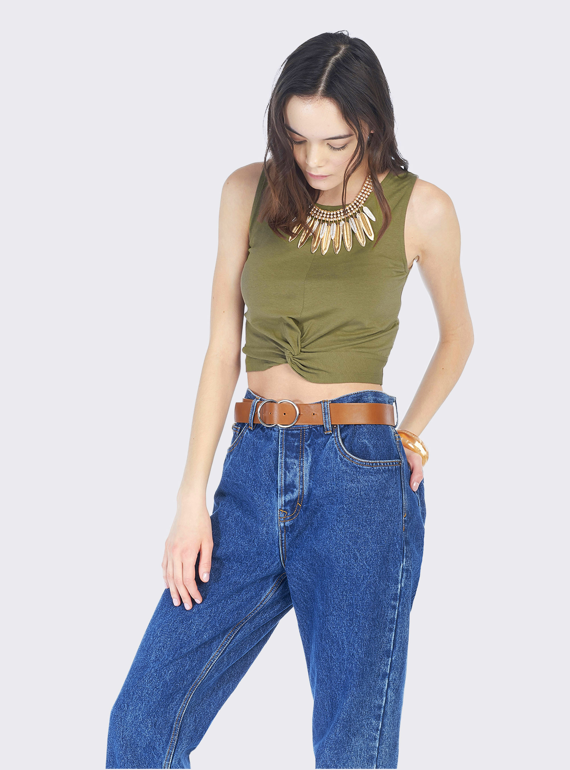 Cropped top essential con nodo in cotone elasticizzato, C0616 KAKY