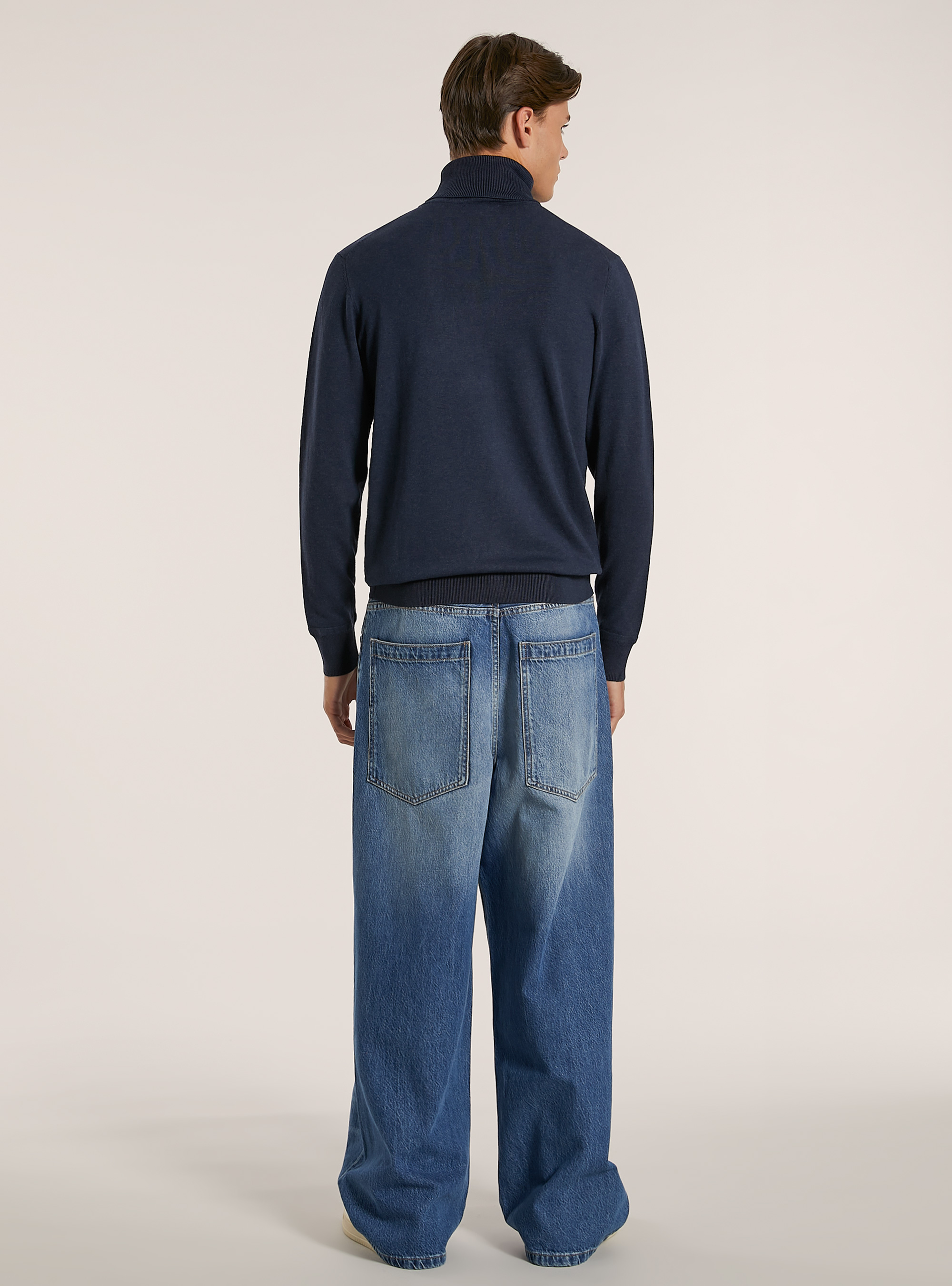 Pullover collo alto in viscosa, MNA2 NAVY MEL MED