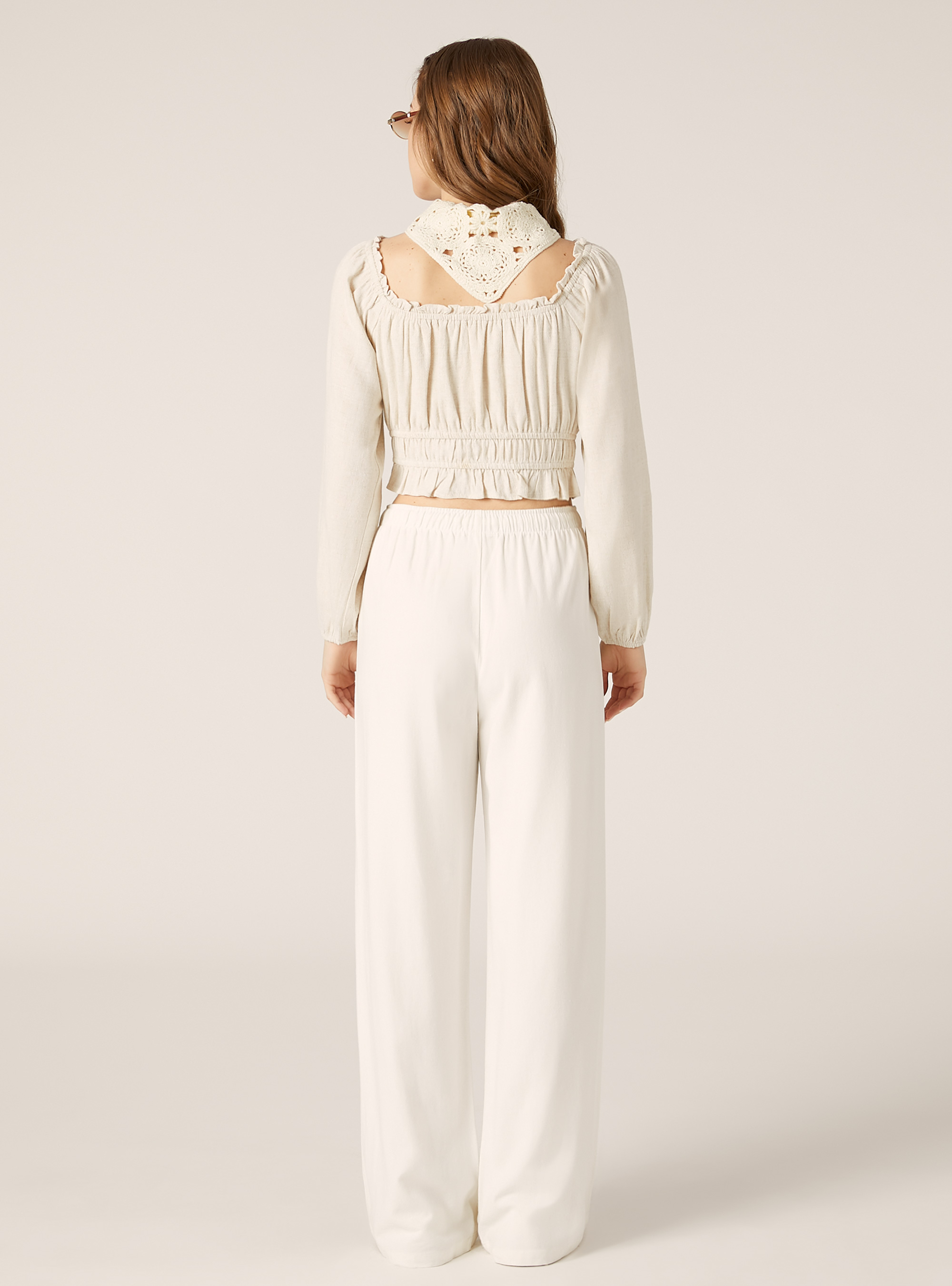 Blusa boho de mezcla de lino, MBG3 BEIGE MEL LIGHT