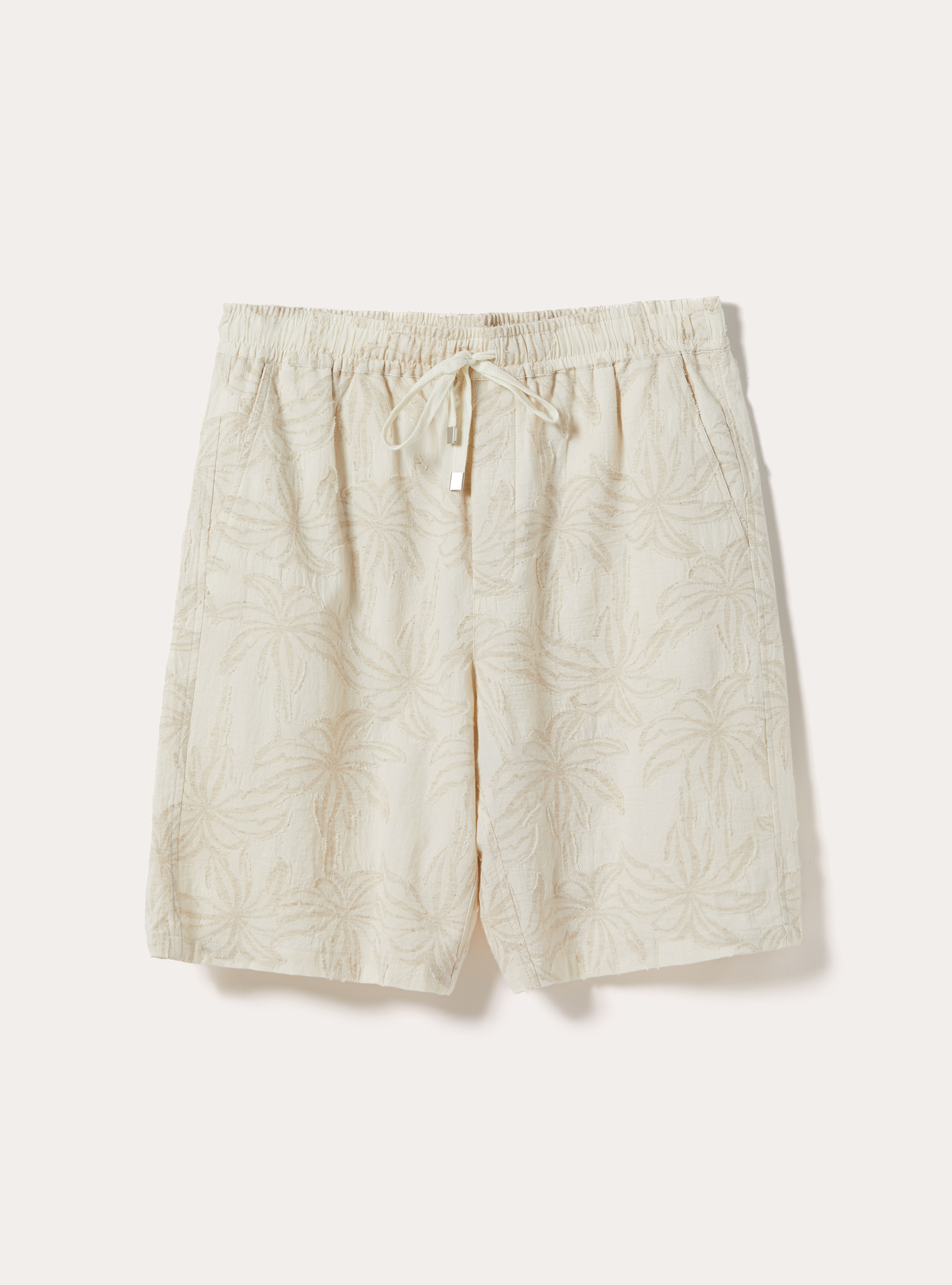 Bermuda in misto lino jaquard con laccio in vita, CREMA CHIARO