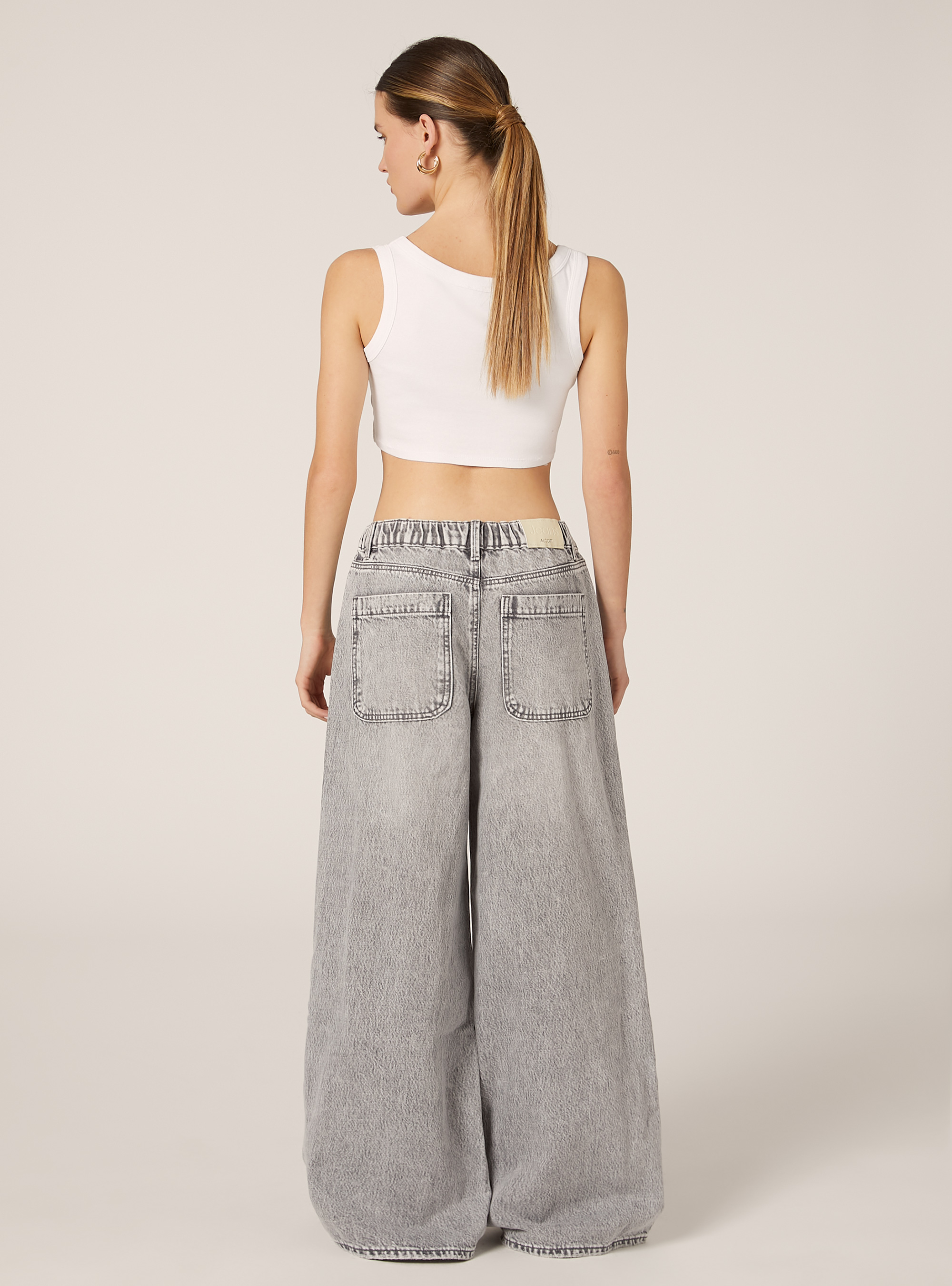 Super wide leg jeans with elasticated waist, D00G GREY