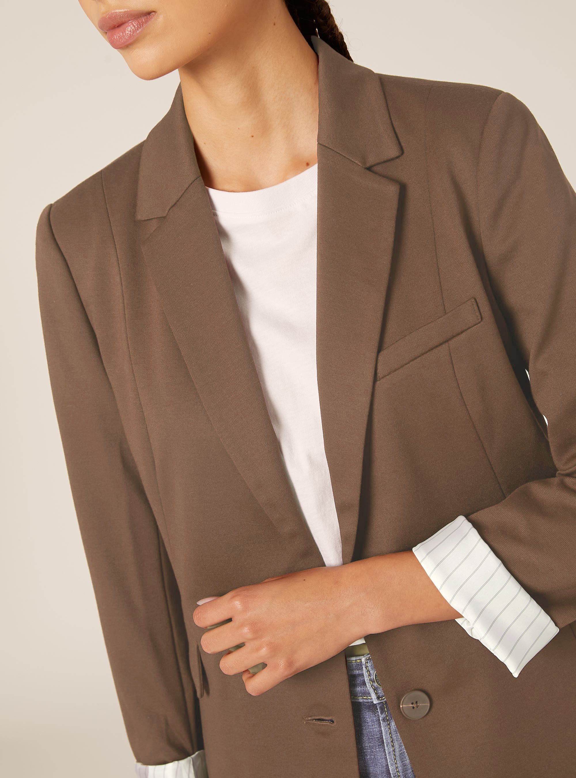 Blazer morbido in jersey, BR3 BROWN LIGHT
