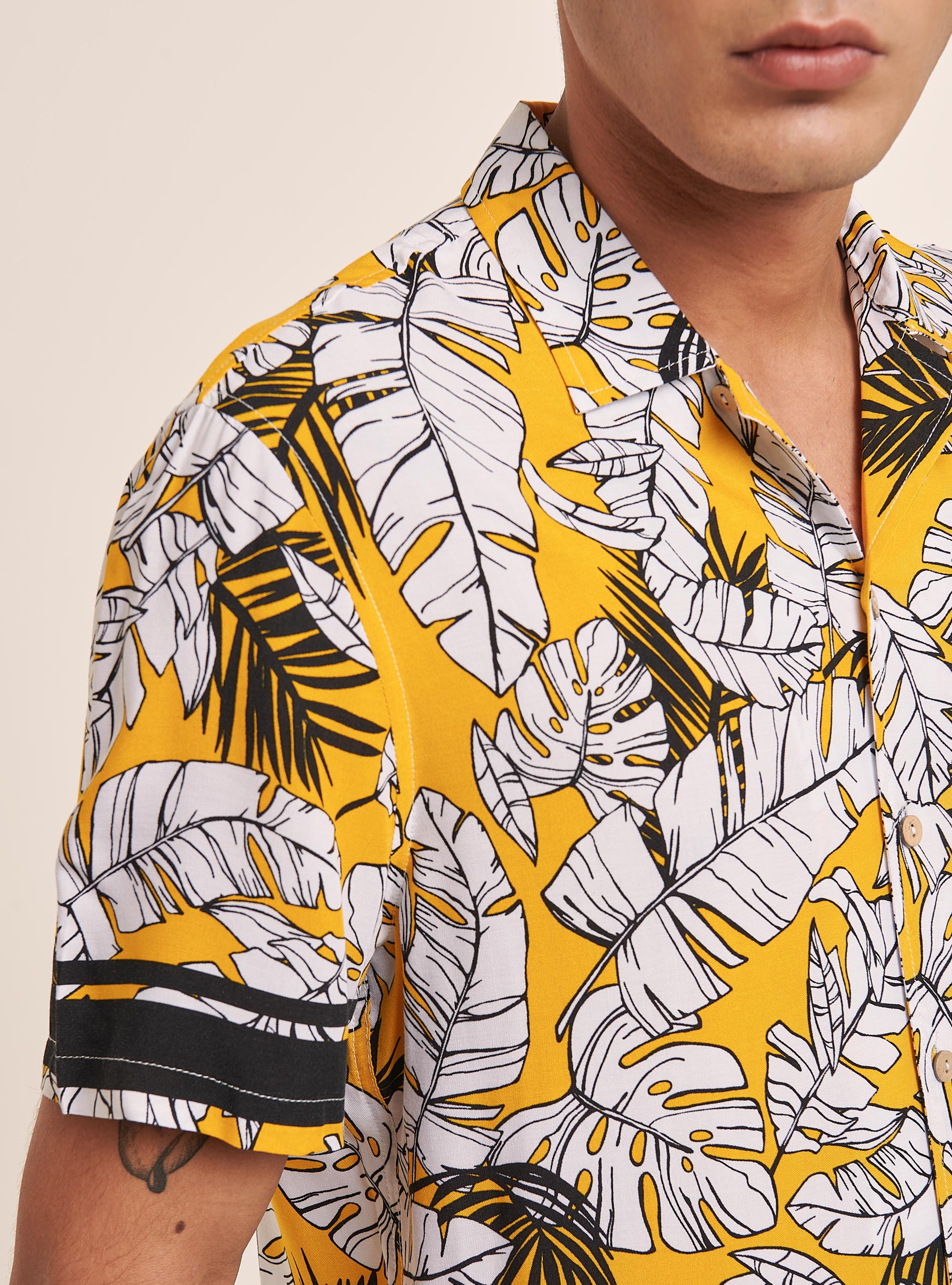 Camicia a maniche corte con stampa floreale, LEAVES