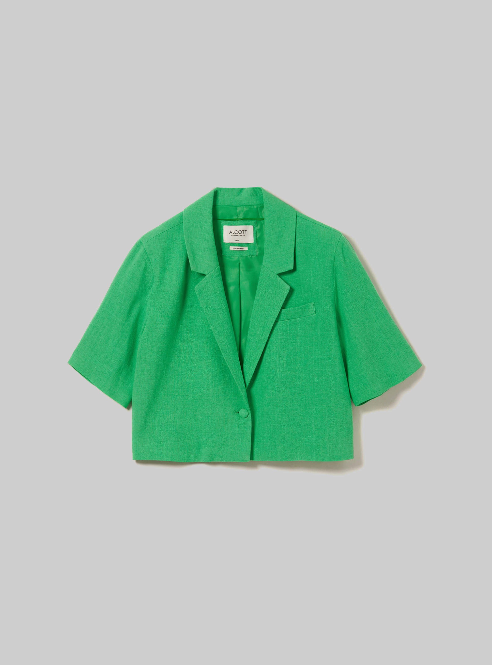 Linen blend cropped blazer, GN3 GREEN LIGHT